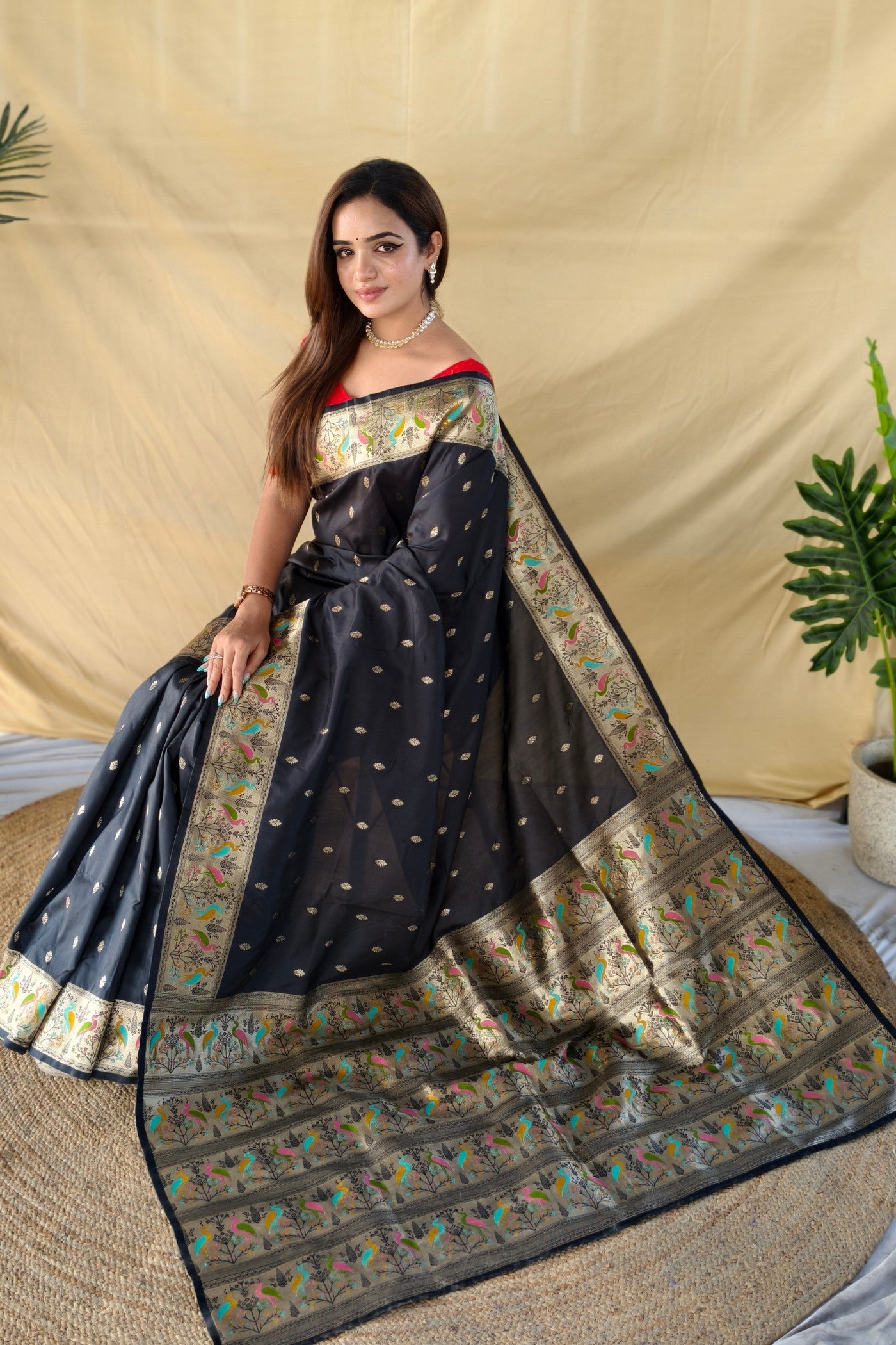 Buy MySilkLove Obsidian Black Woven Banarasi Soft Silk Saree Online