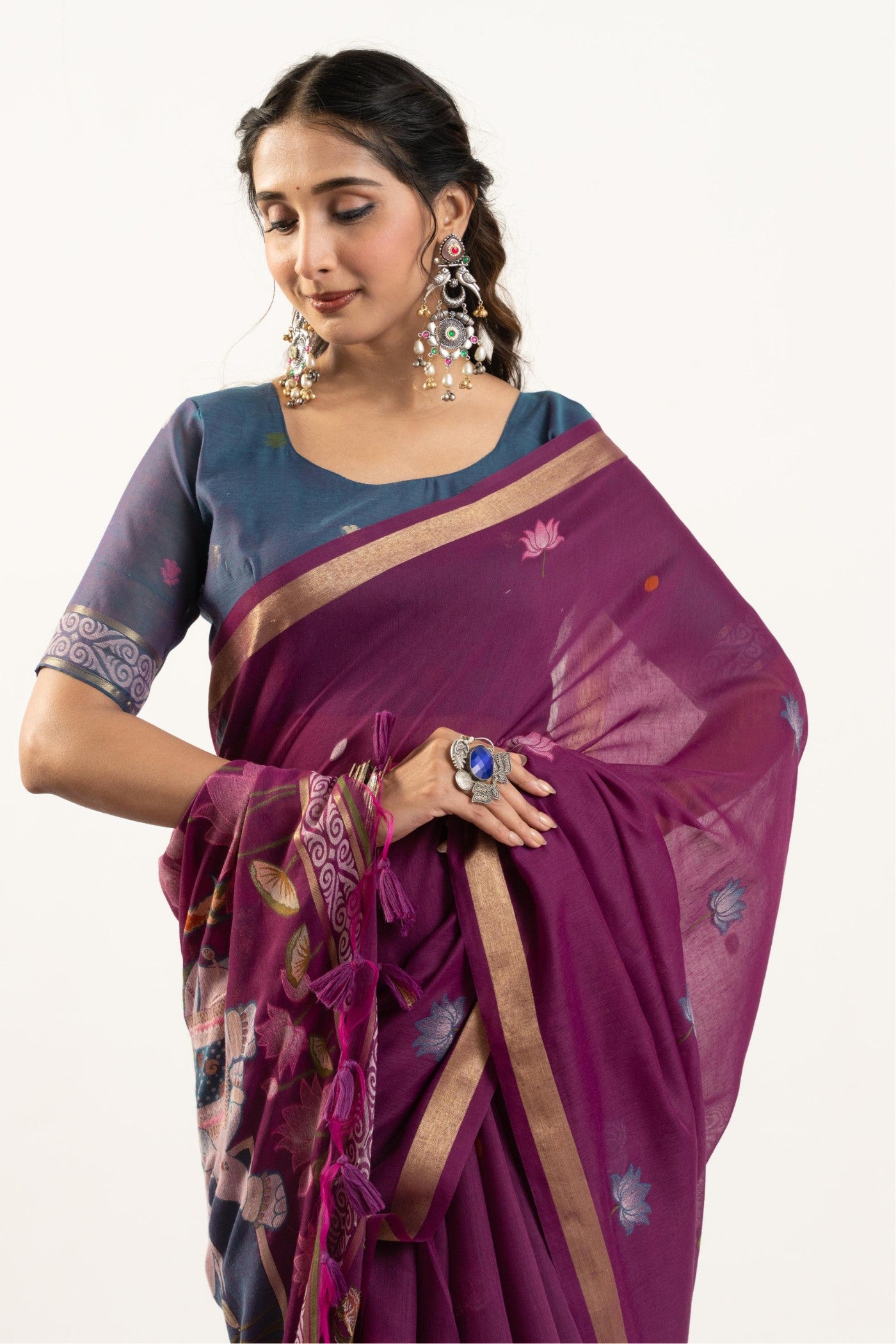 MySilkLove Mulberry Purple Woven Soft Muga Cotton Saree