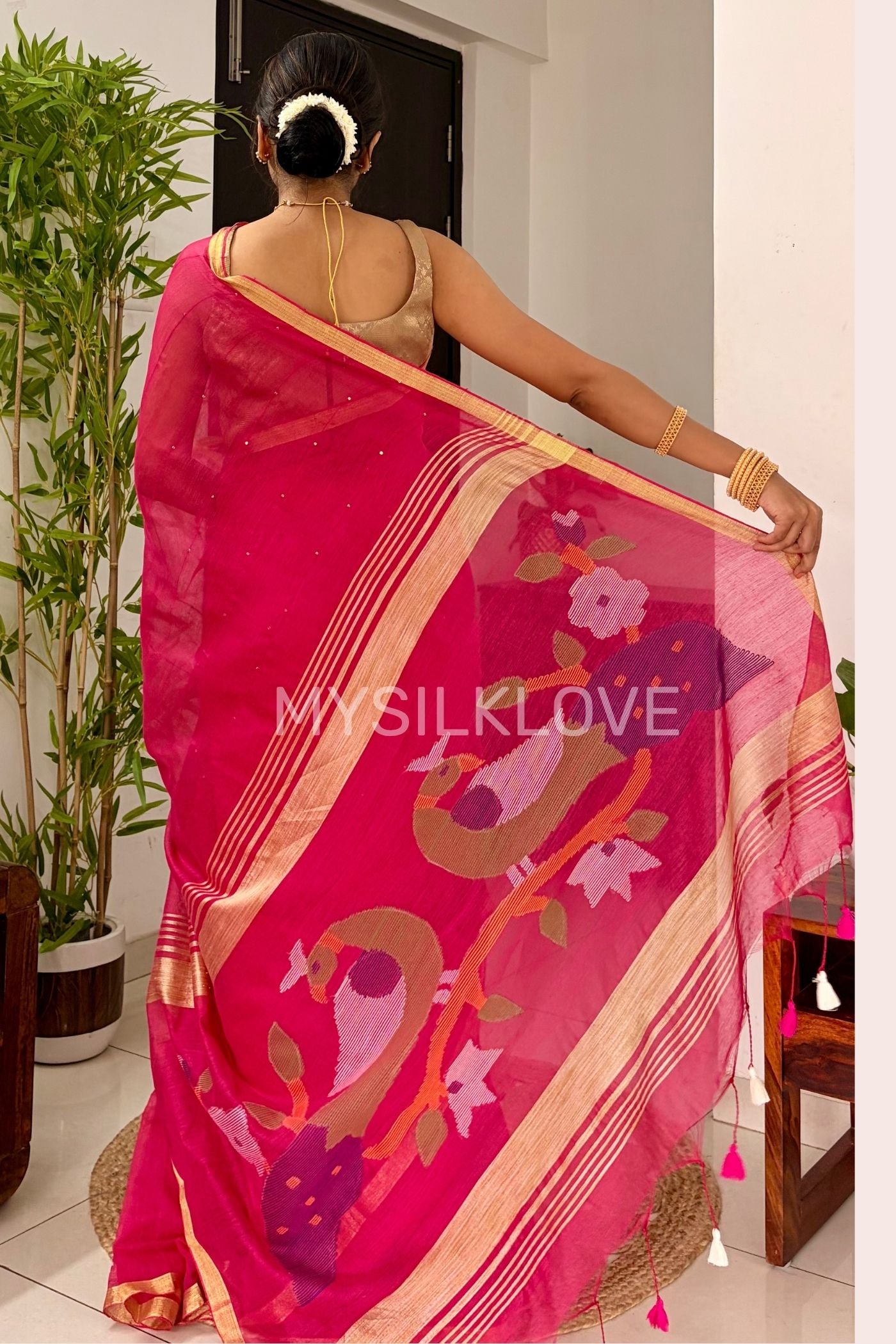 Buy MySilkLove Zinnia Pink Handloom Chanderi Cotton Silk Saree Online
