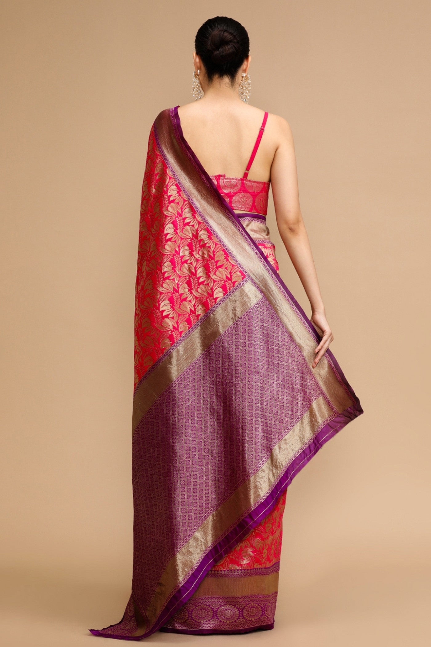 Buy MySilkLove Fire Brick Red Woven Jacquard Lichi Silk Saree Online