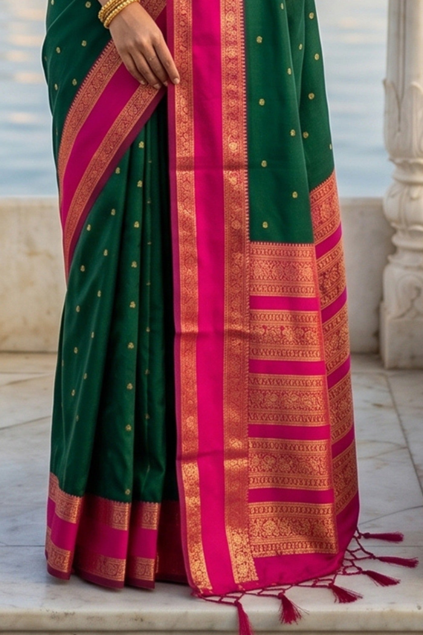 Buy MySilkLove Dark Green and Red Woven Banarasi Saree Online