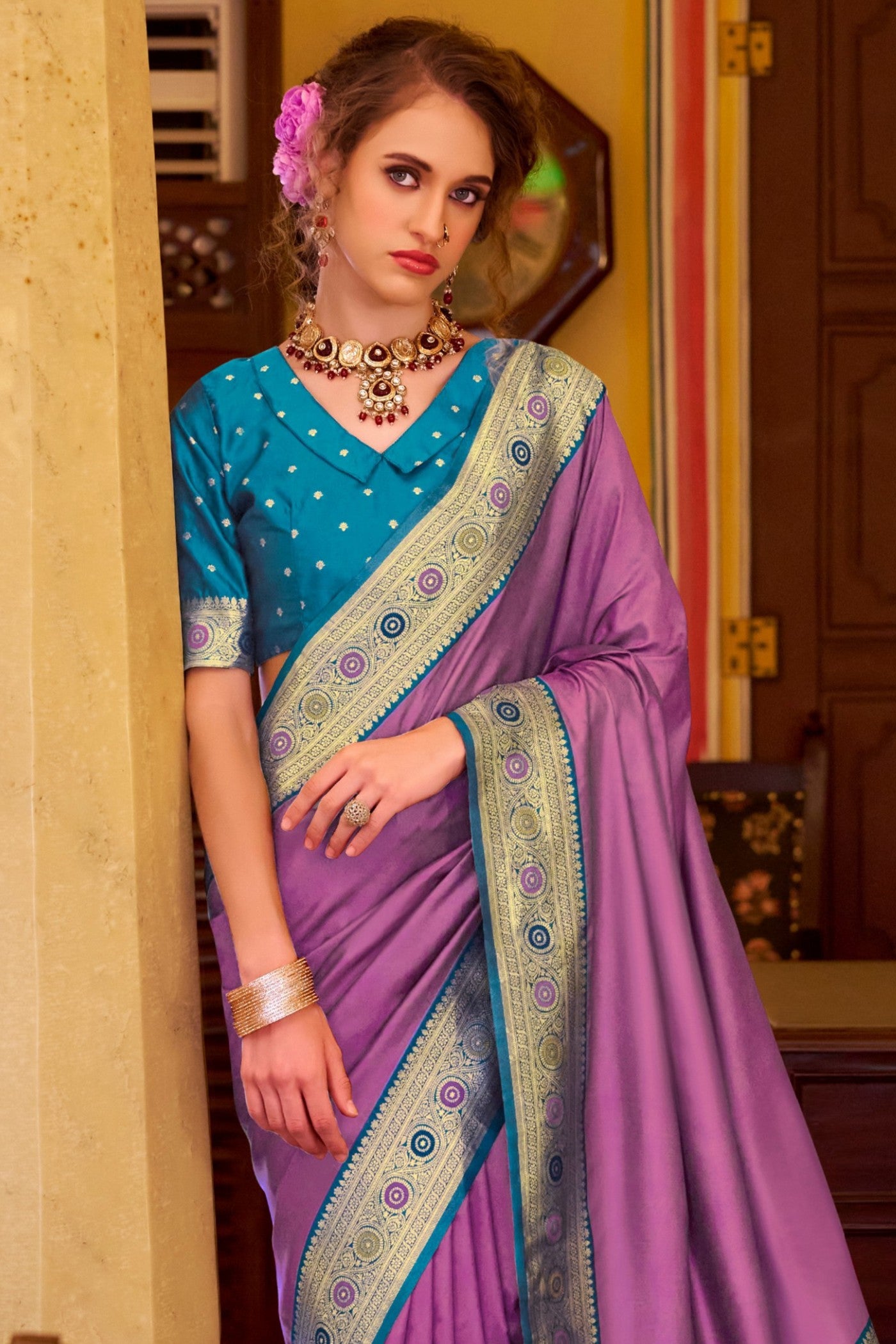 Buy MySilkLove Dark Violet Purple Woven Banarasi Soft Silk Saree Online