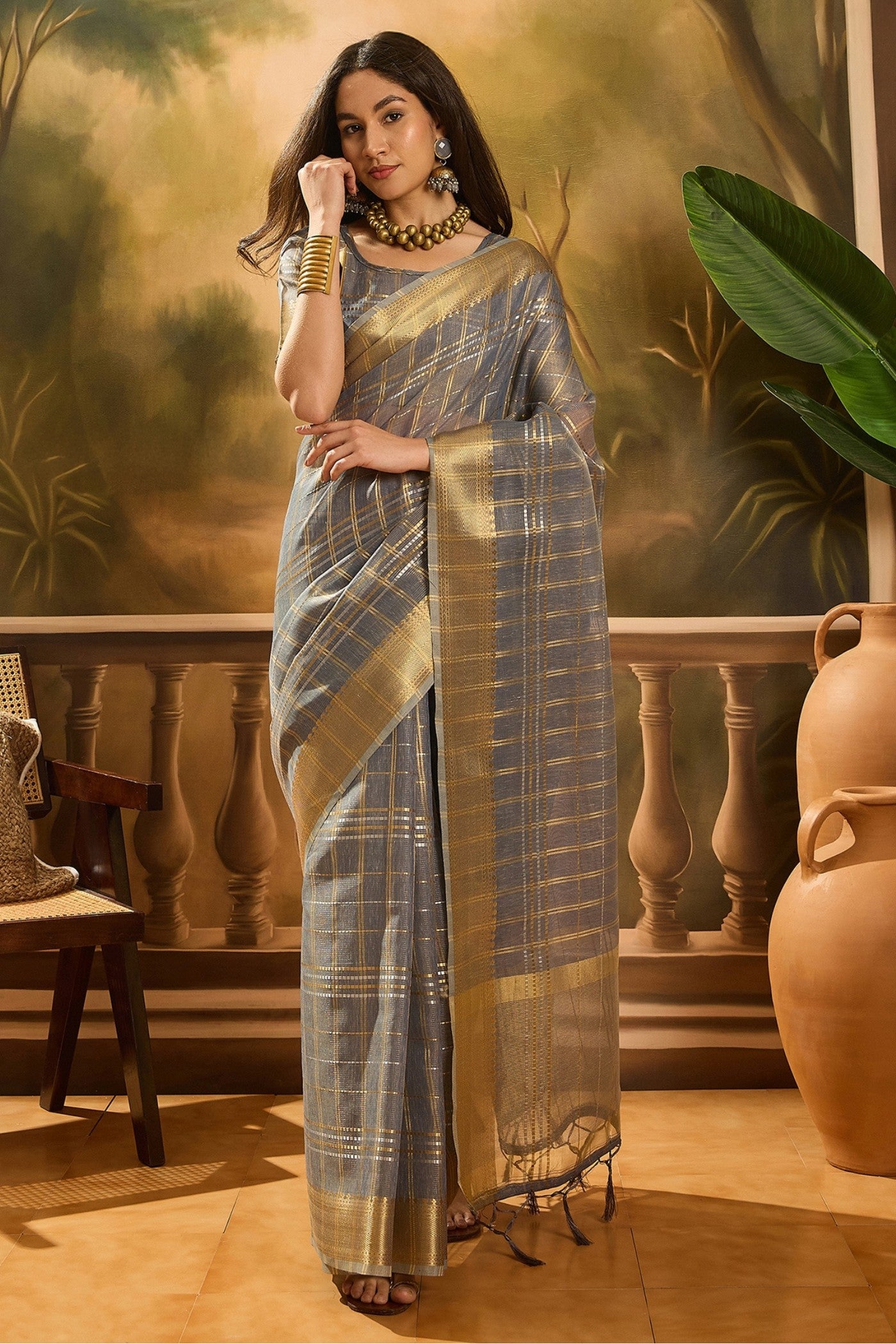 Buy MySilkLove Mid Grey Woven Organza Saree Online