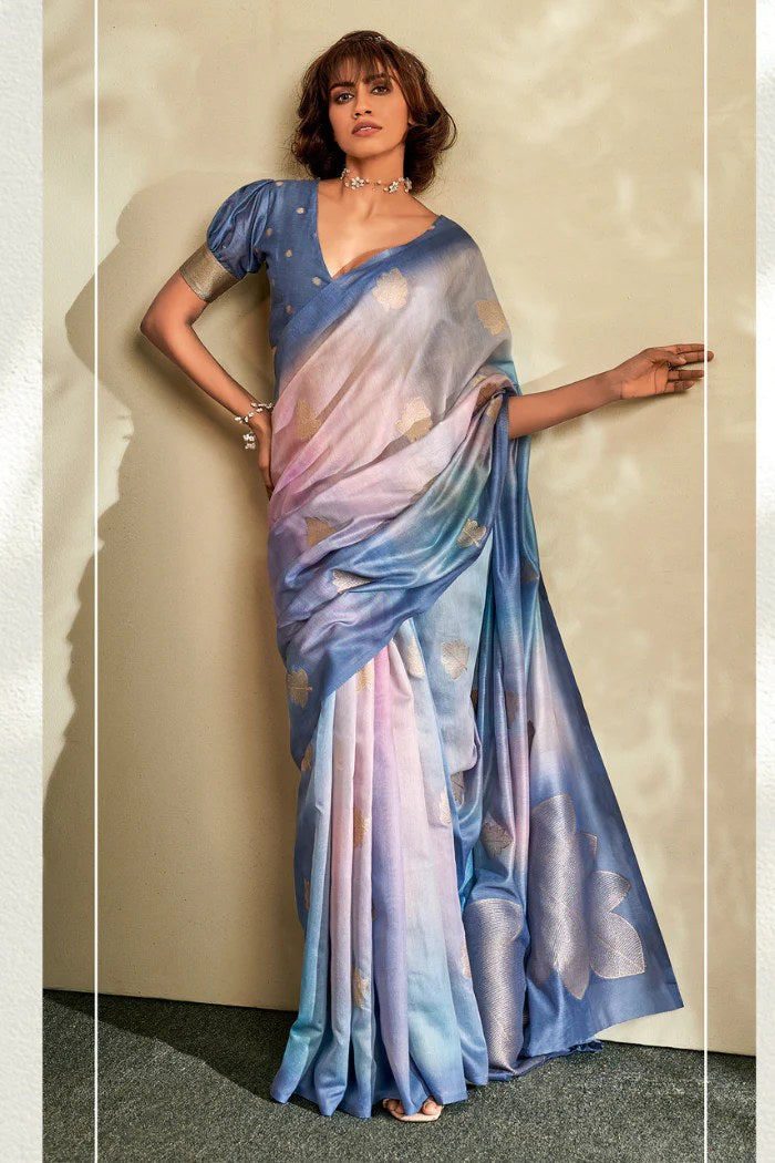 Buy MySilkLove Waikawa Grey and Blue Banarasi Handloom Silk Saree Online