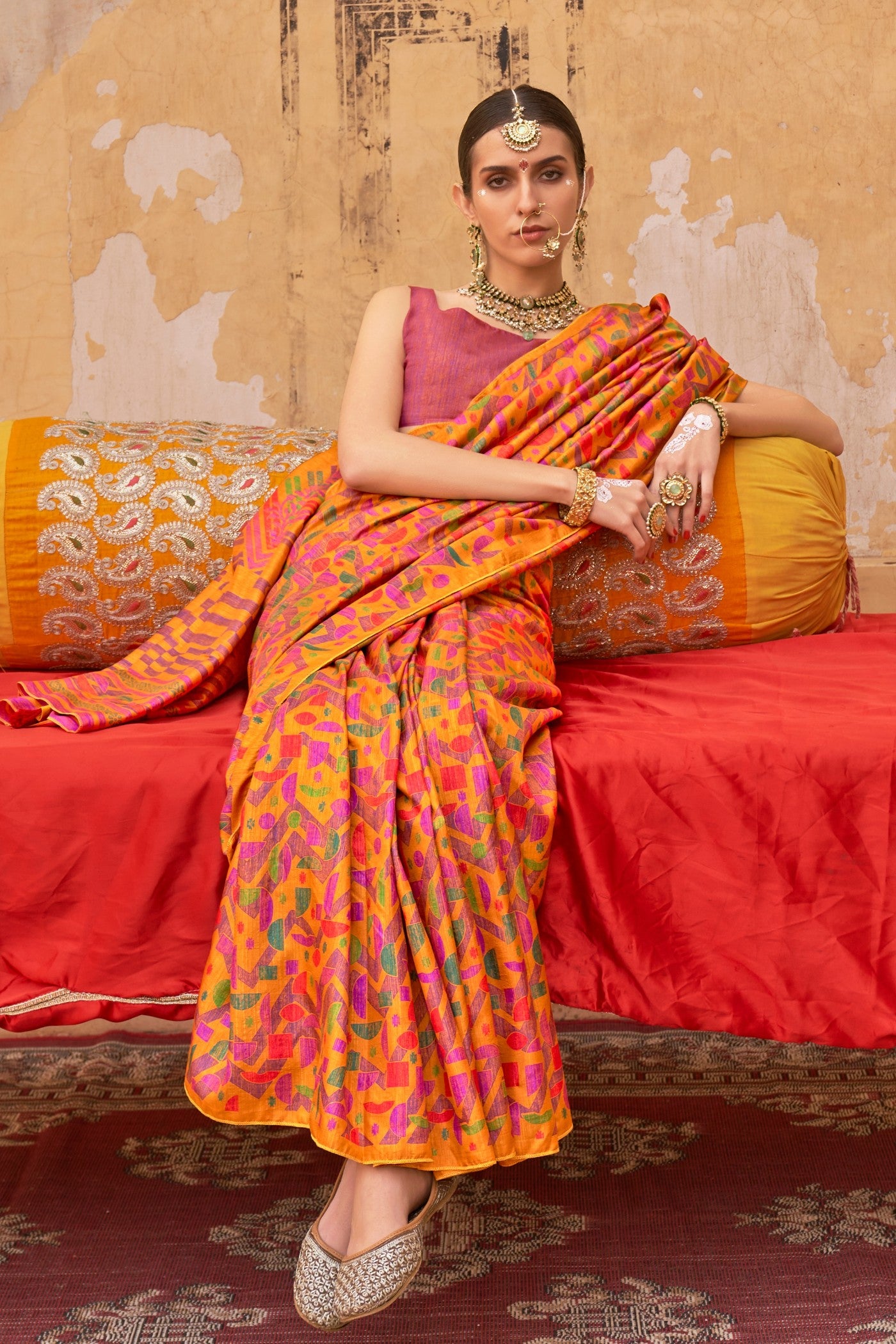 Buy MySilkLove Honey Orange Banarasi Printed Saree Online