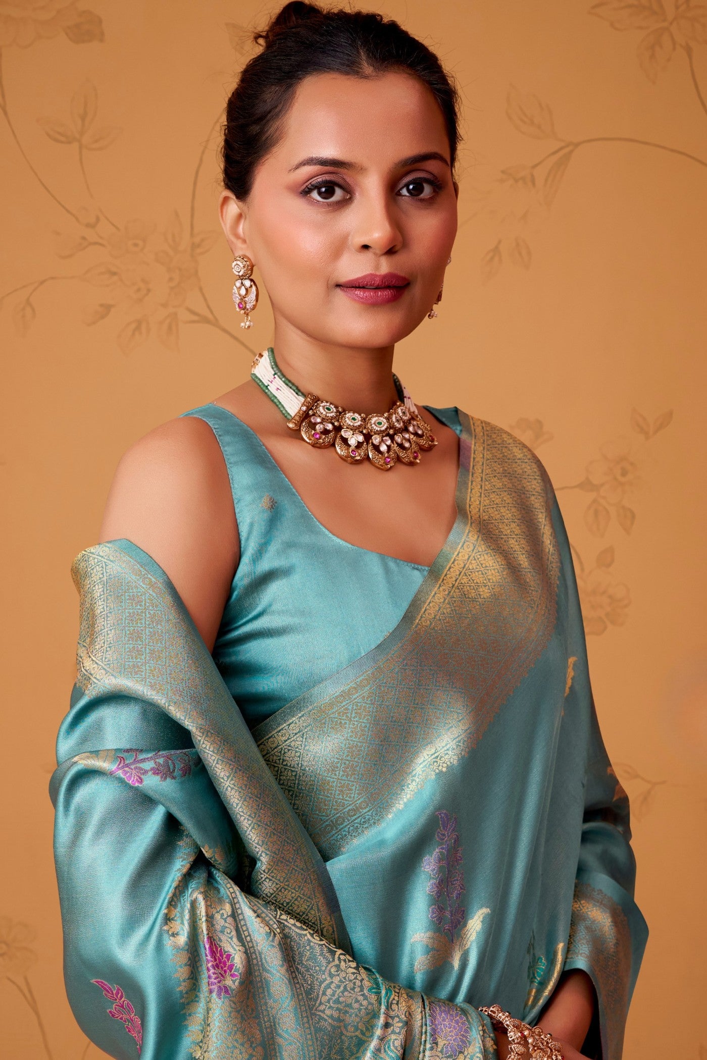 Buy MySilkLove Celtic Blue Handloom Satin Silk Saree Online