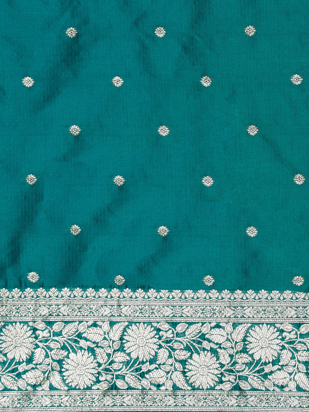 Buy MySilkLove Viridian Green Woven Jacquard Lichi Silk Saree Online