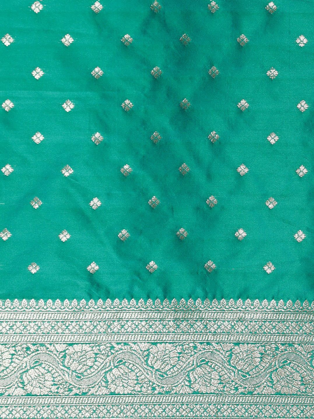 Buy MySilkLove Teal Green Woven Jacquard Lichi Silk Saree Online