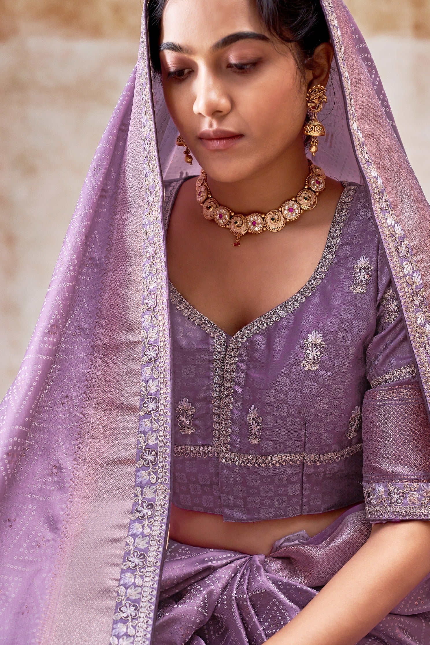 Buy MySilkLove Bush Purple Embroidered Satin Silk Saree Online
