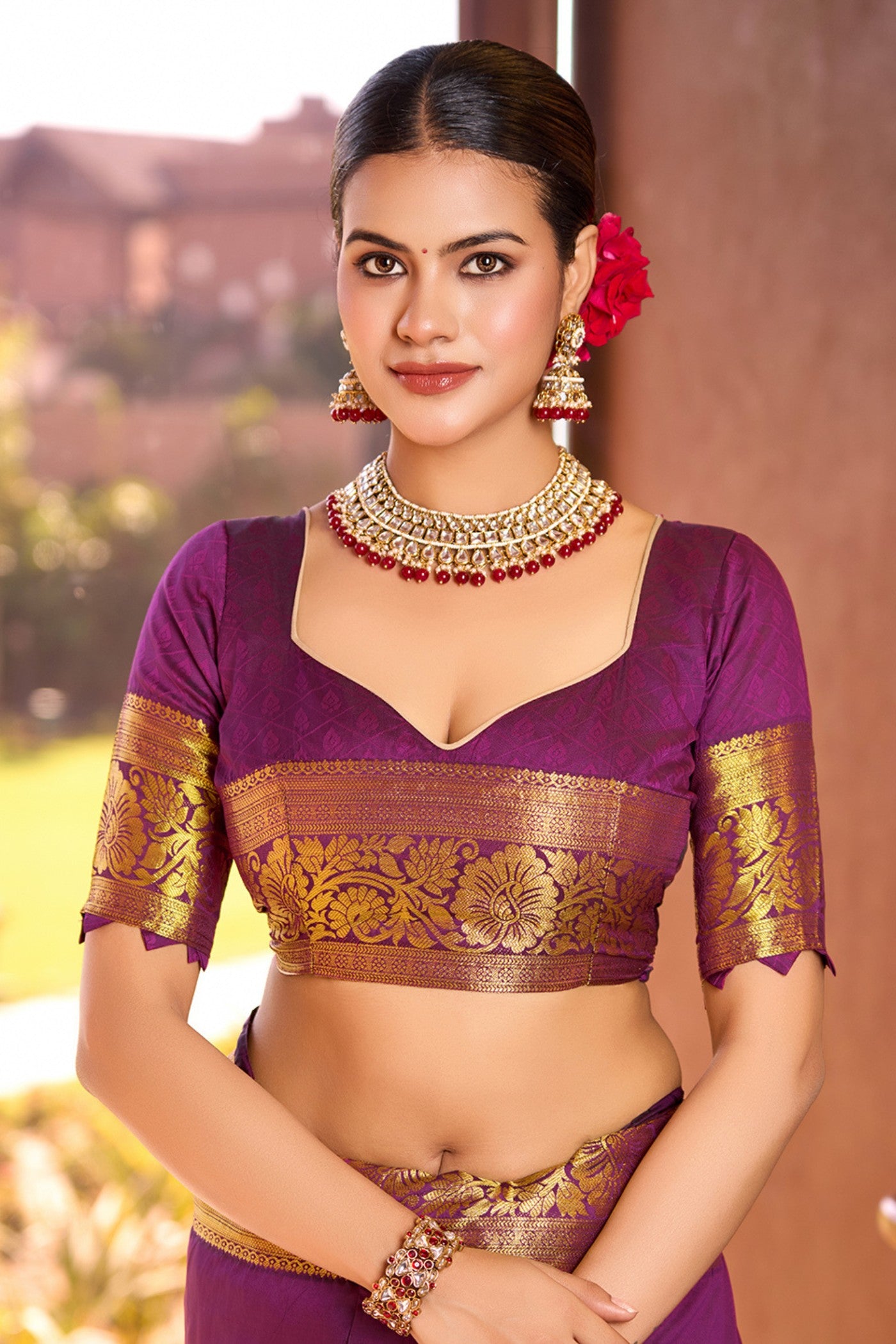 Buy MySilkLove Jacarta Purple Woven Banarasi Saree Online