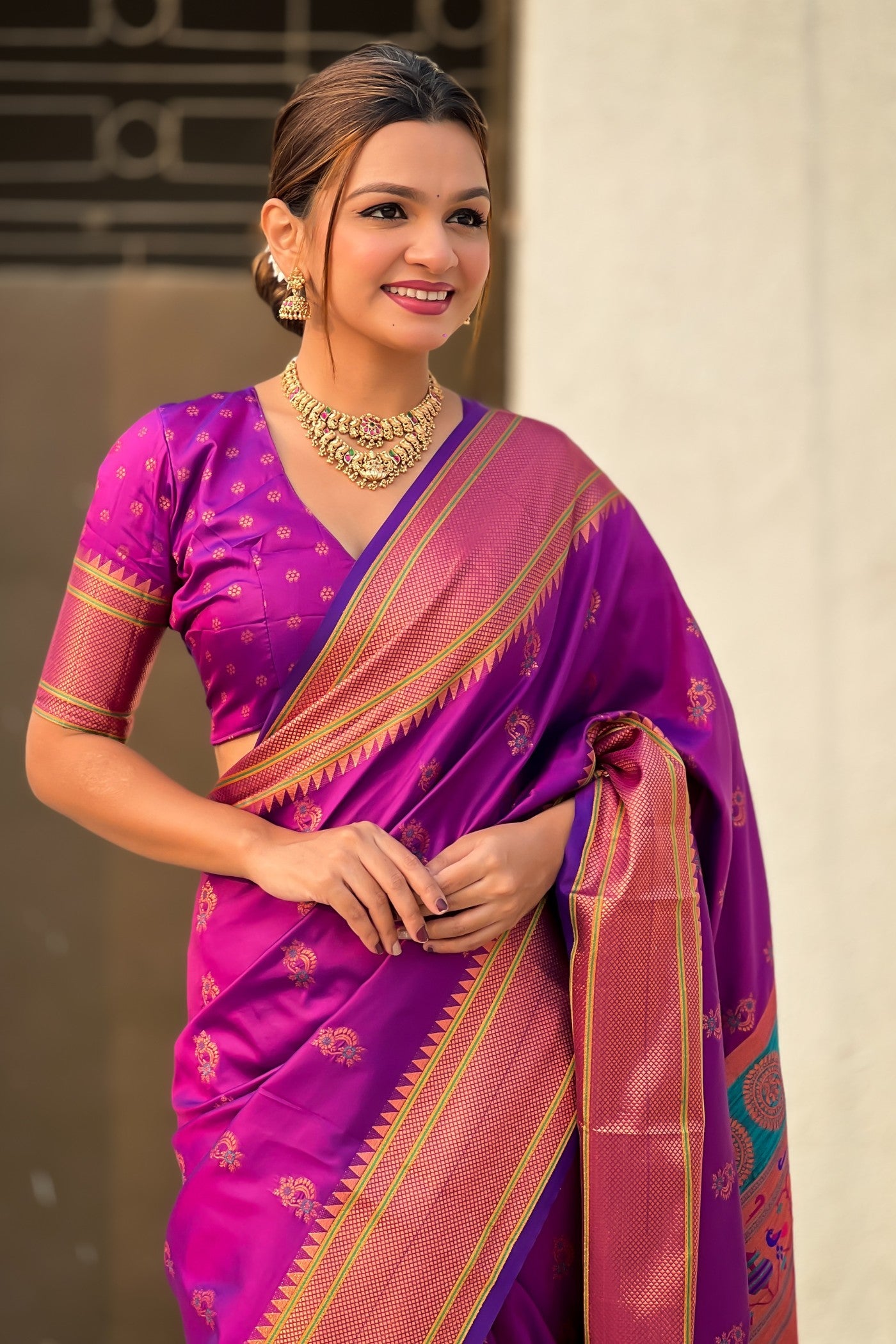 Buy MySilkLove Berry Purple Zari Woven Nath Paithani Saree Online