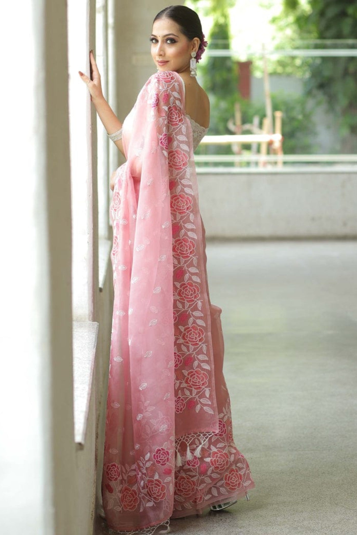 Buy MySilkLove Beauty Pink Organza Partywar Saree Online