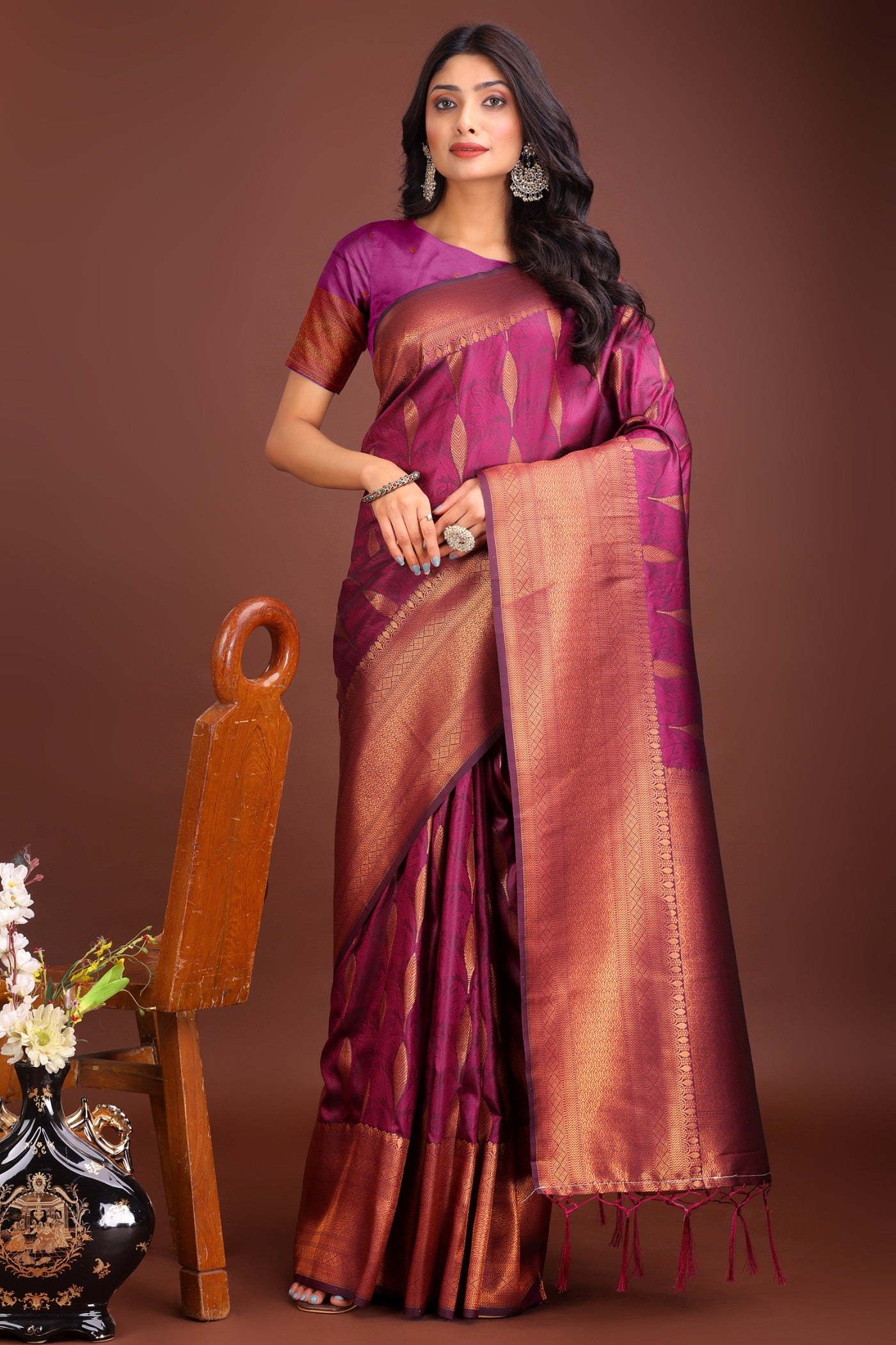 Buy MySilkLove Magenta Pink Woven Banarasi Saree Online