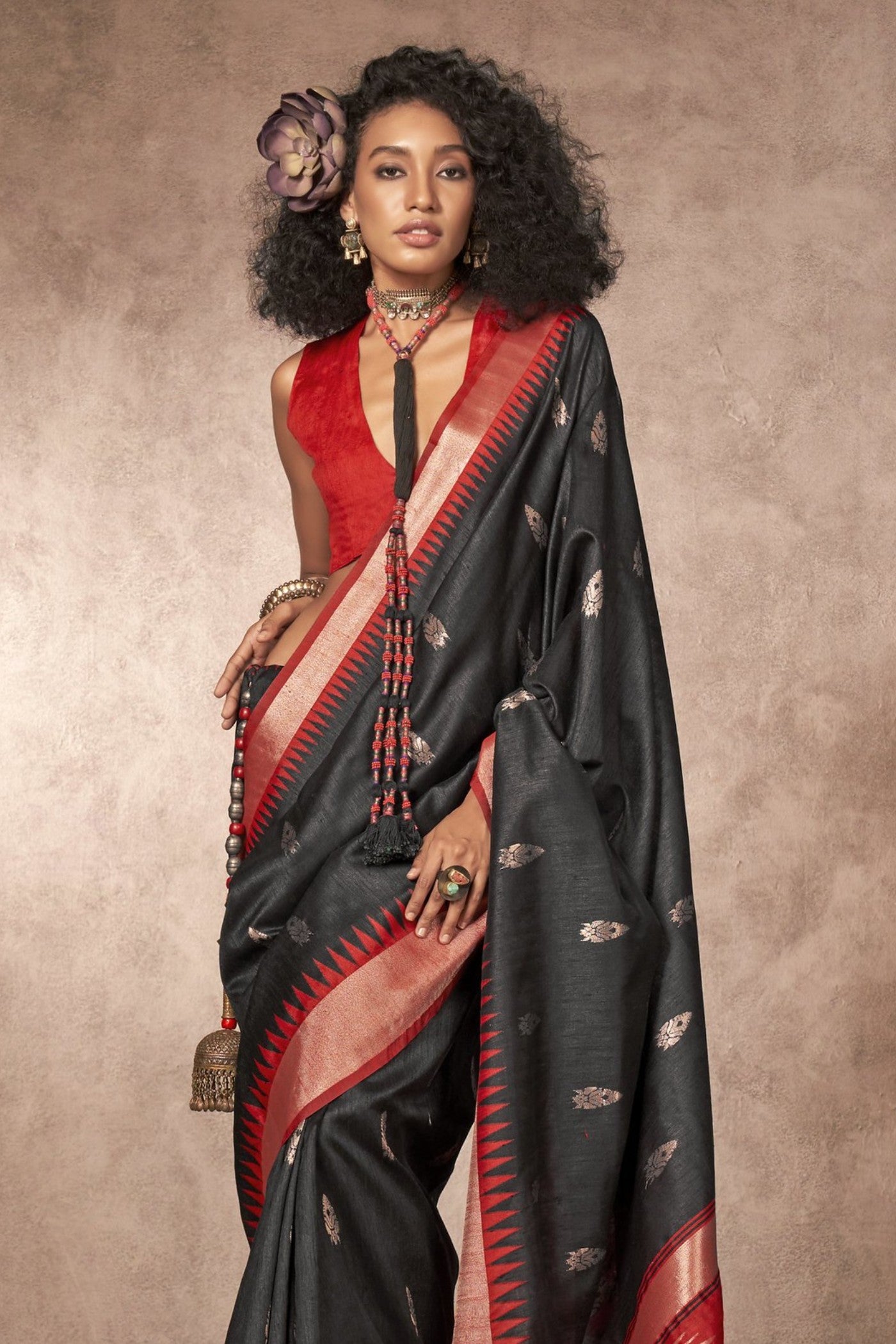 Buy MySilkLove Ipomoea Black Bhagalpuri Handloom Saree Online