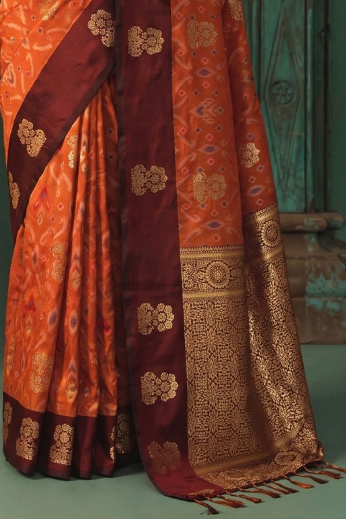 Buy MySilkLove Mandarin Orange Woven Banarasi Silk Saree Online
