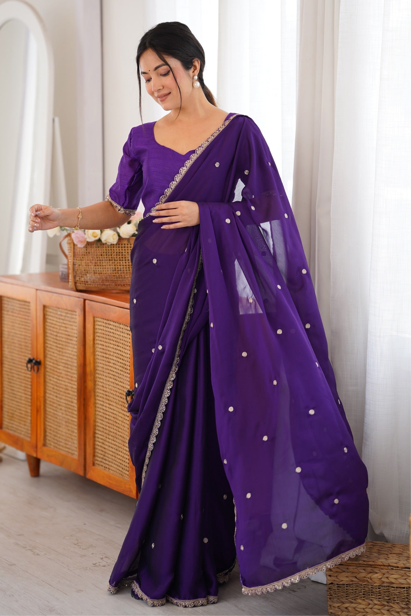 Buy MySilkLove Boston Purple Georgette Partywear Saree Online