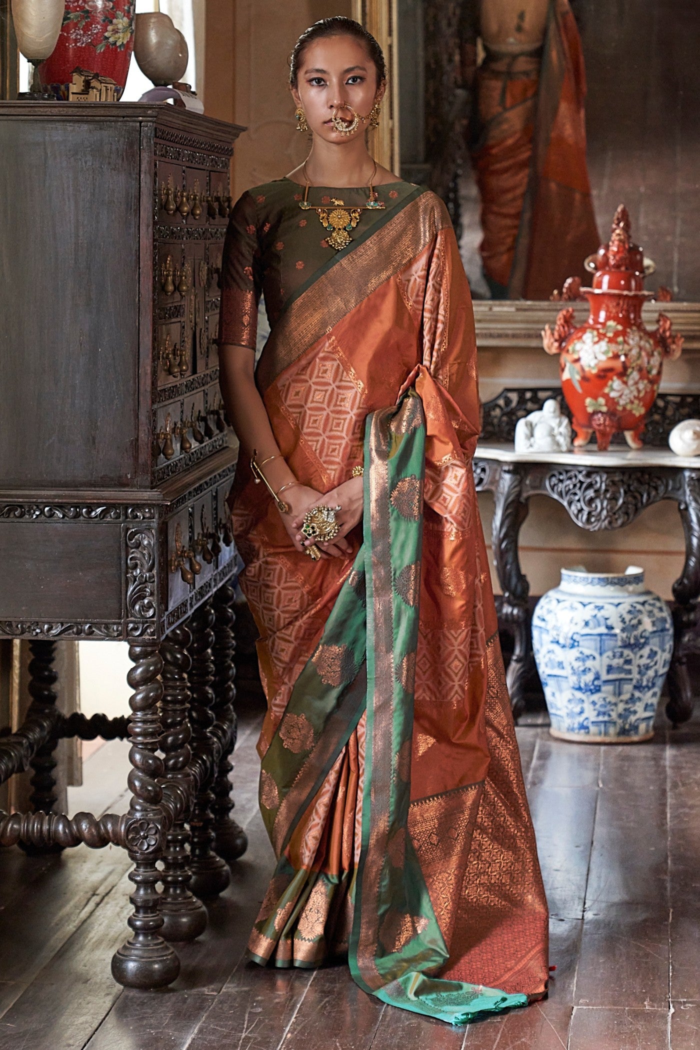Buy MySilkLove Neon Orange Banarasi Handloom Saree Online