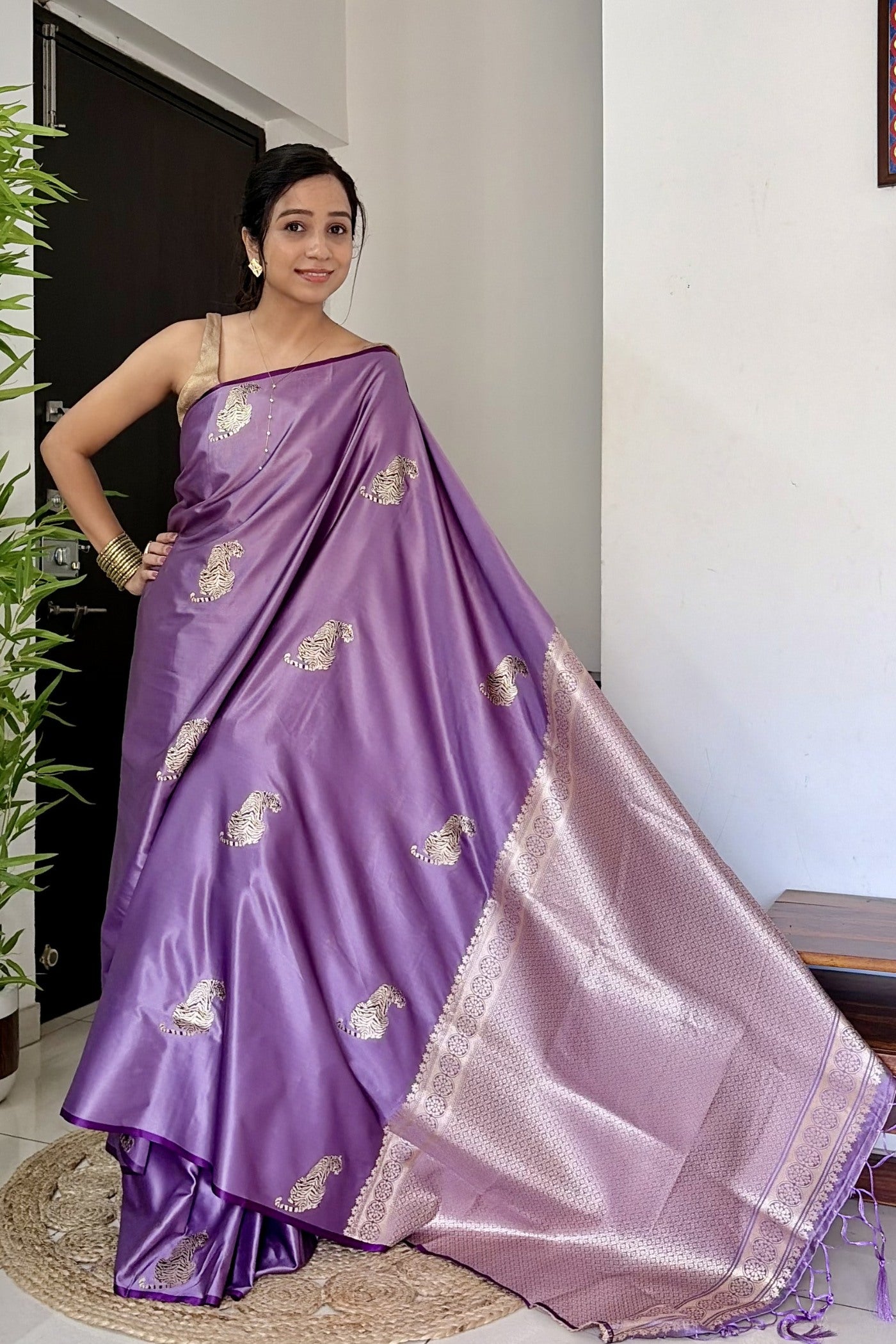 Buy MySilkLove Wisteria Purple Handloom Satin Soft Silk Saree Online