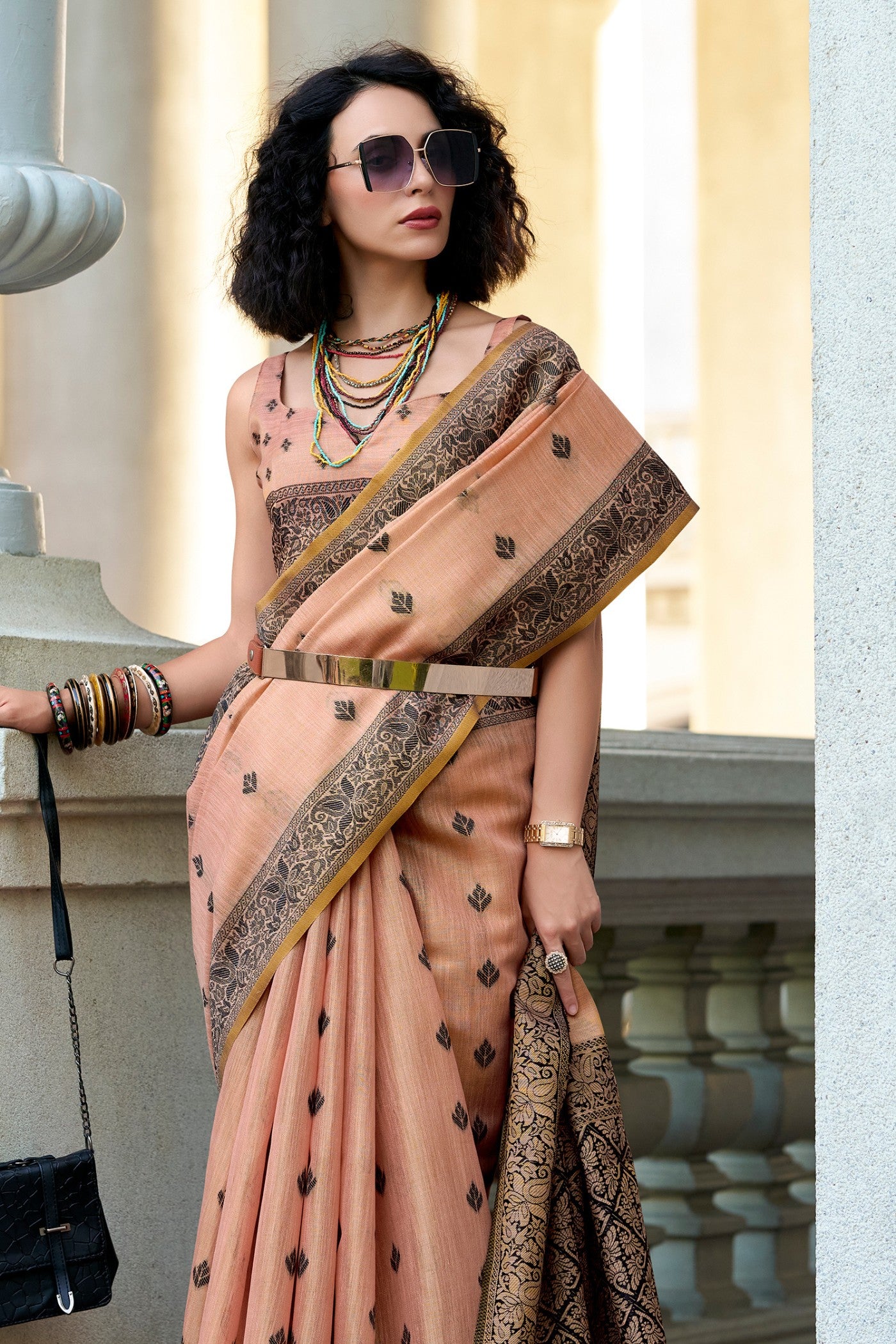 MySilkLove Warm Peach Tissue Linen Saree