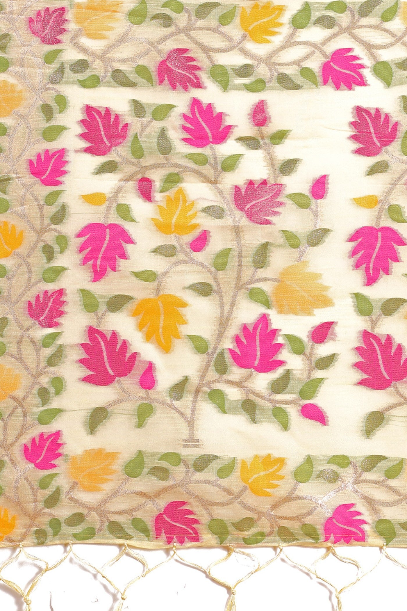Buy MySilkLove Off White Woven Linen Cotton Saree Online