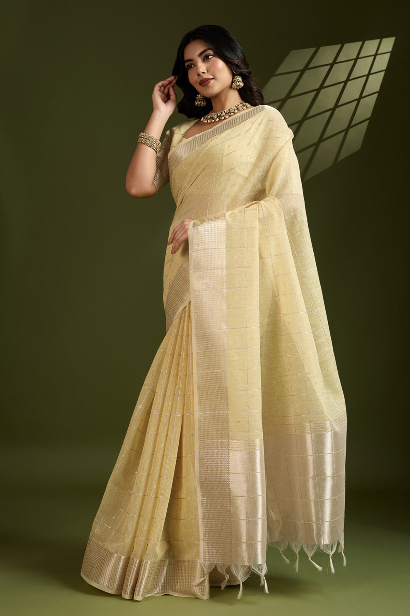 Buy MySilkLove Jonquil Yellow Woven Tissue Linen Saree Online