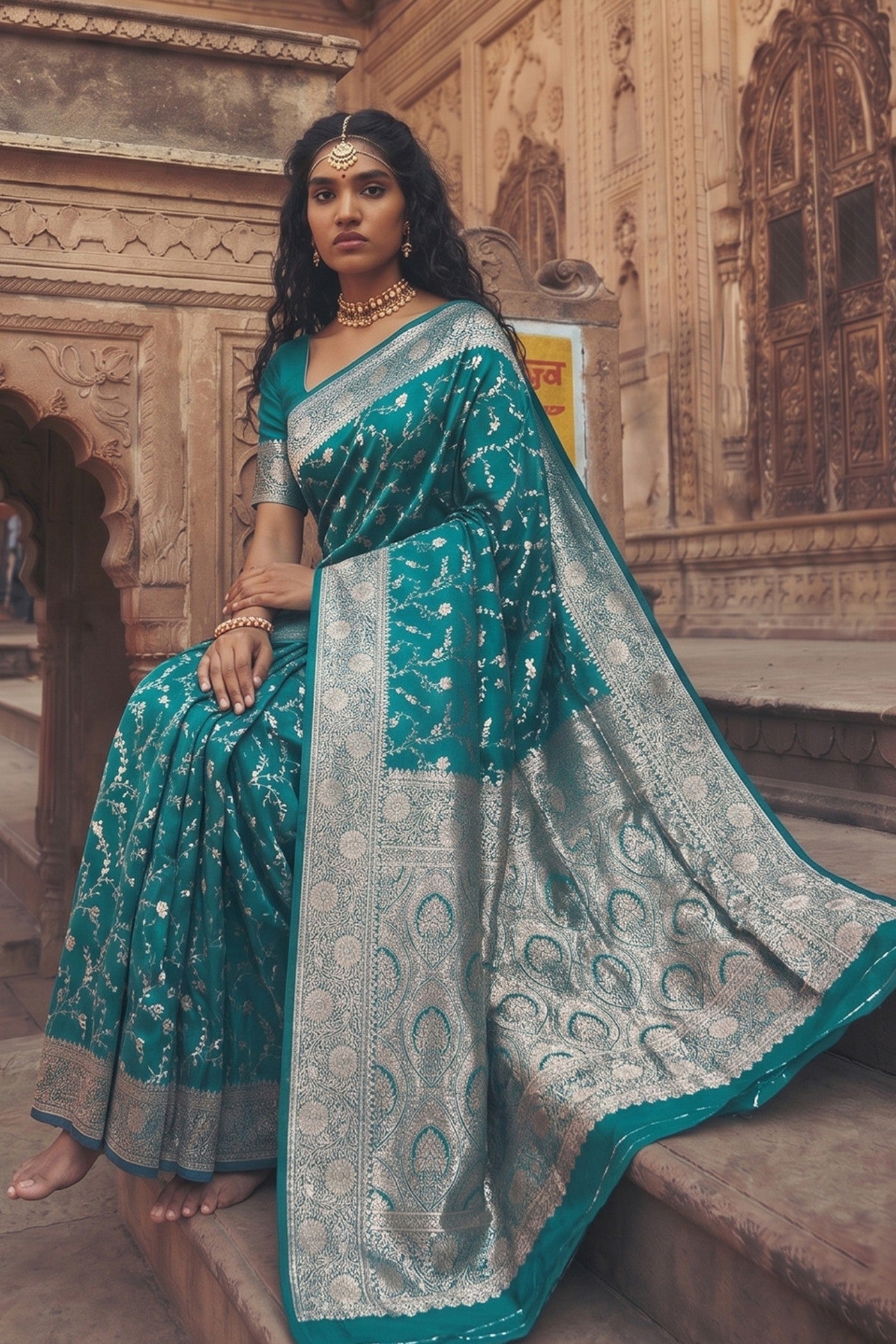 Buy MySilkLove Sapphire Blue Woven Banarasi Saree Online