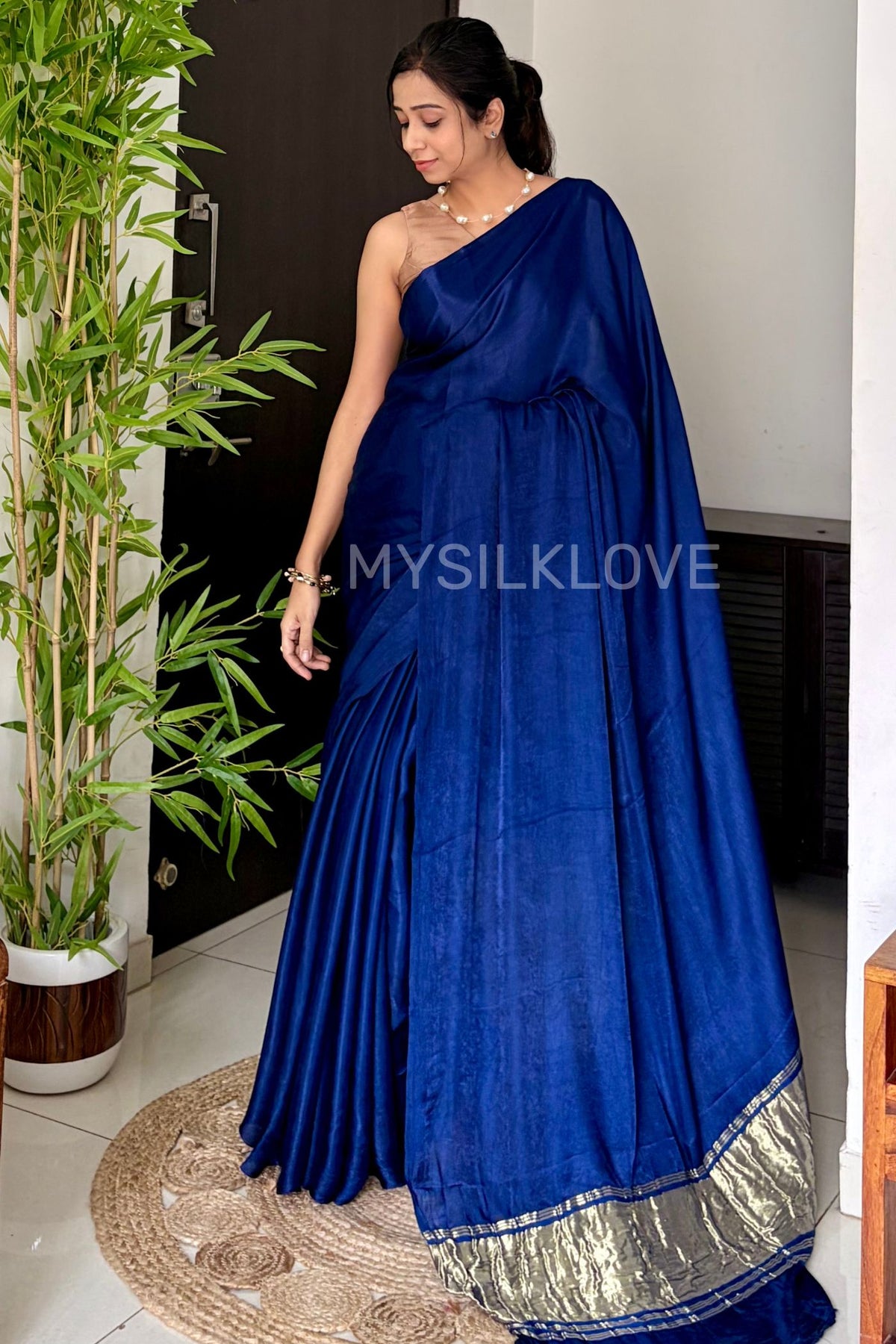 Buy MySilkLove Royal Blue Modal Pure Gajji Silk Saree with Lagdi Zari Pallu Saree Online