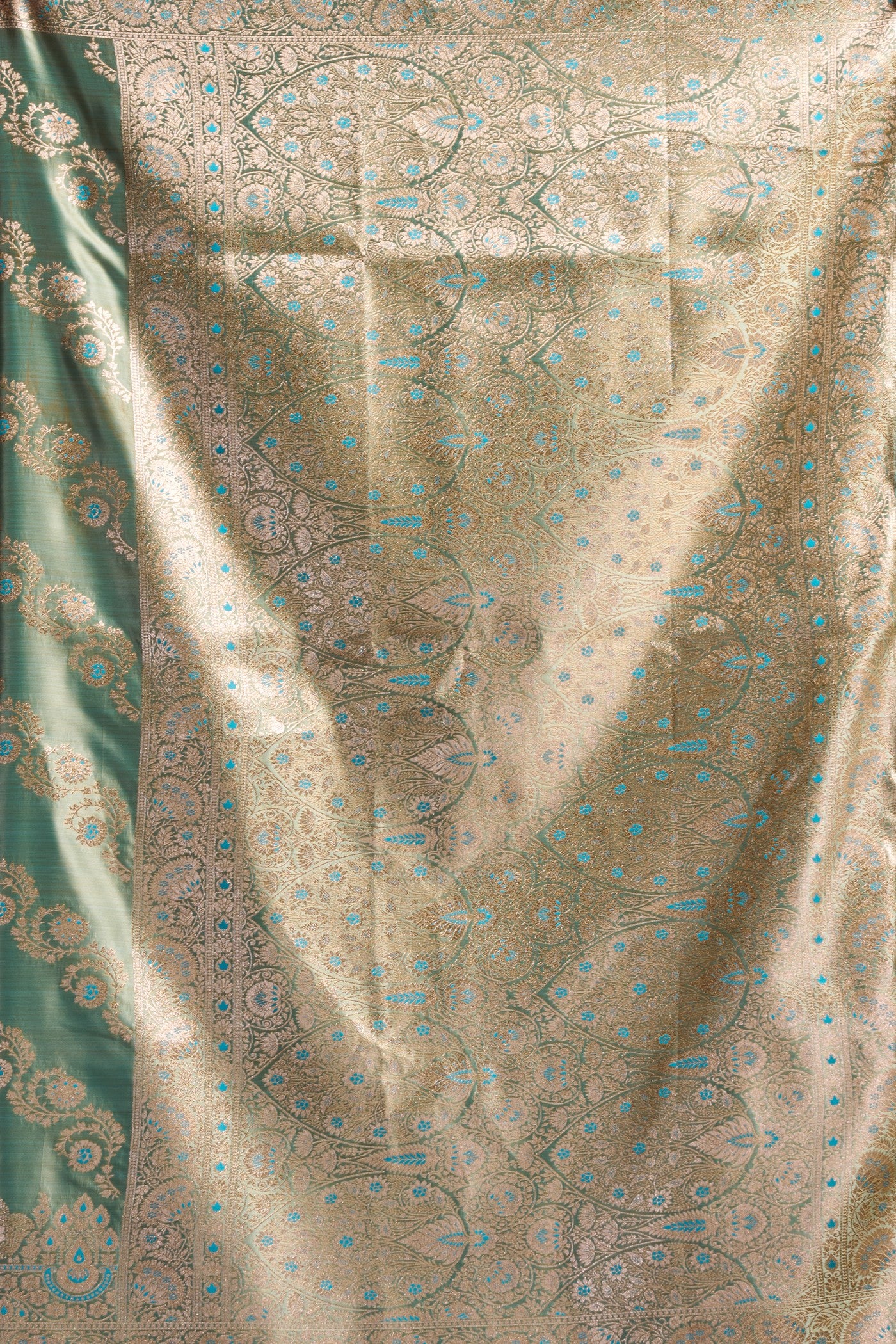 Buy MySilkLove Tiffany Blue Banarasi Handloom Satin Soft Silk Sare Online