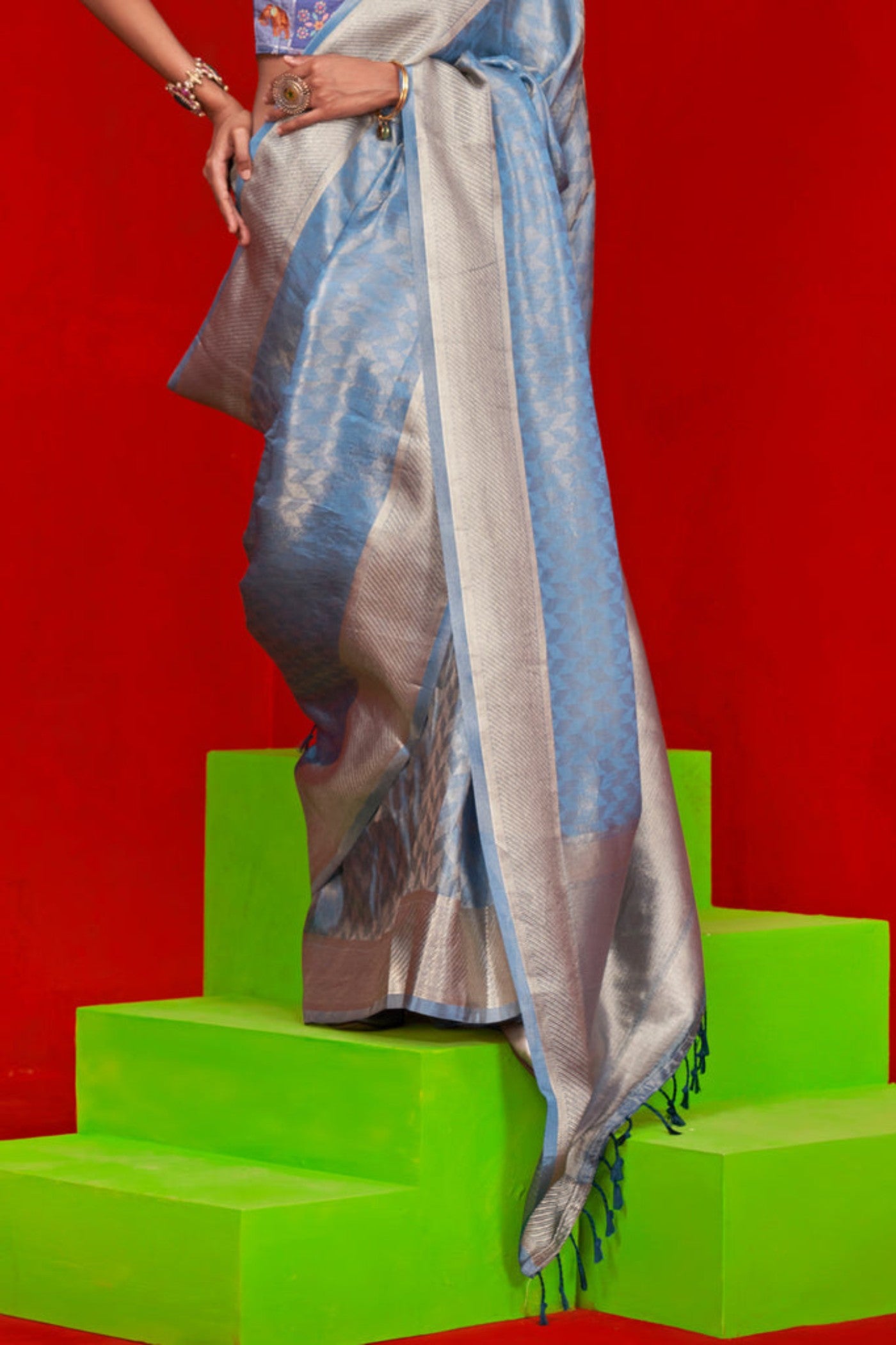 Buy MySilkLove Mineral Blue Woven Tissue Silk Saree Online
