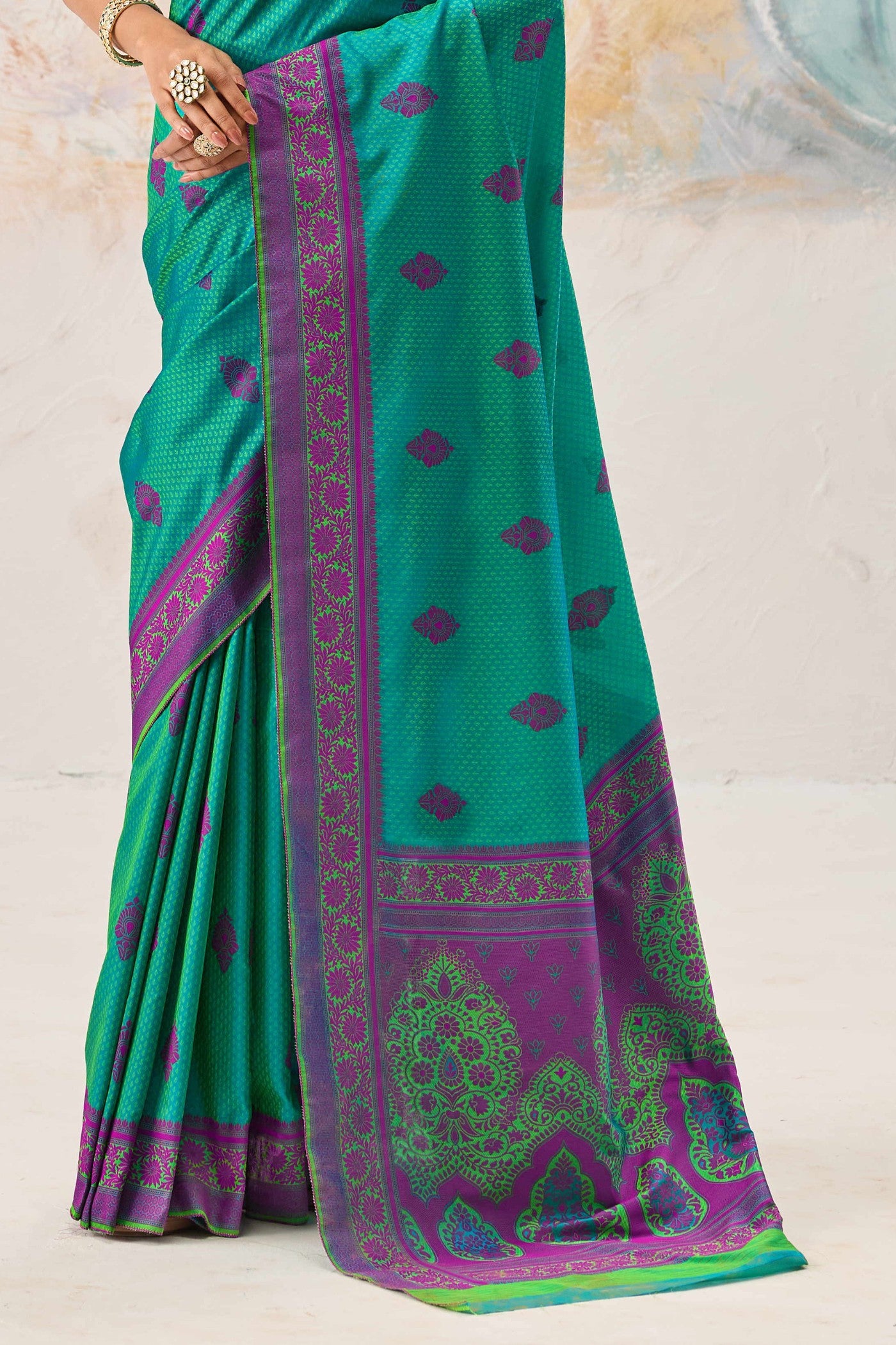 Buy MySilkLove Myrtle Green Woven Tanchoi Kanjivaram Saree Online
