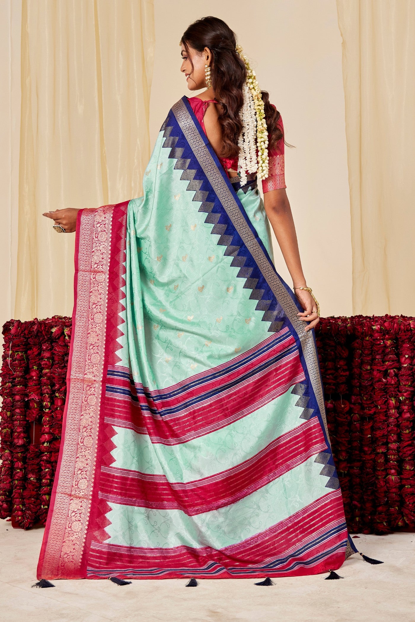 Buy MySilkLove Sky Blue Tussar Printed Silk Saree Online