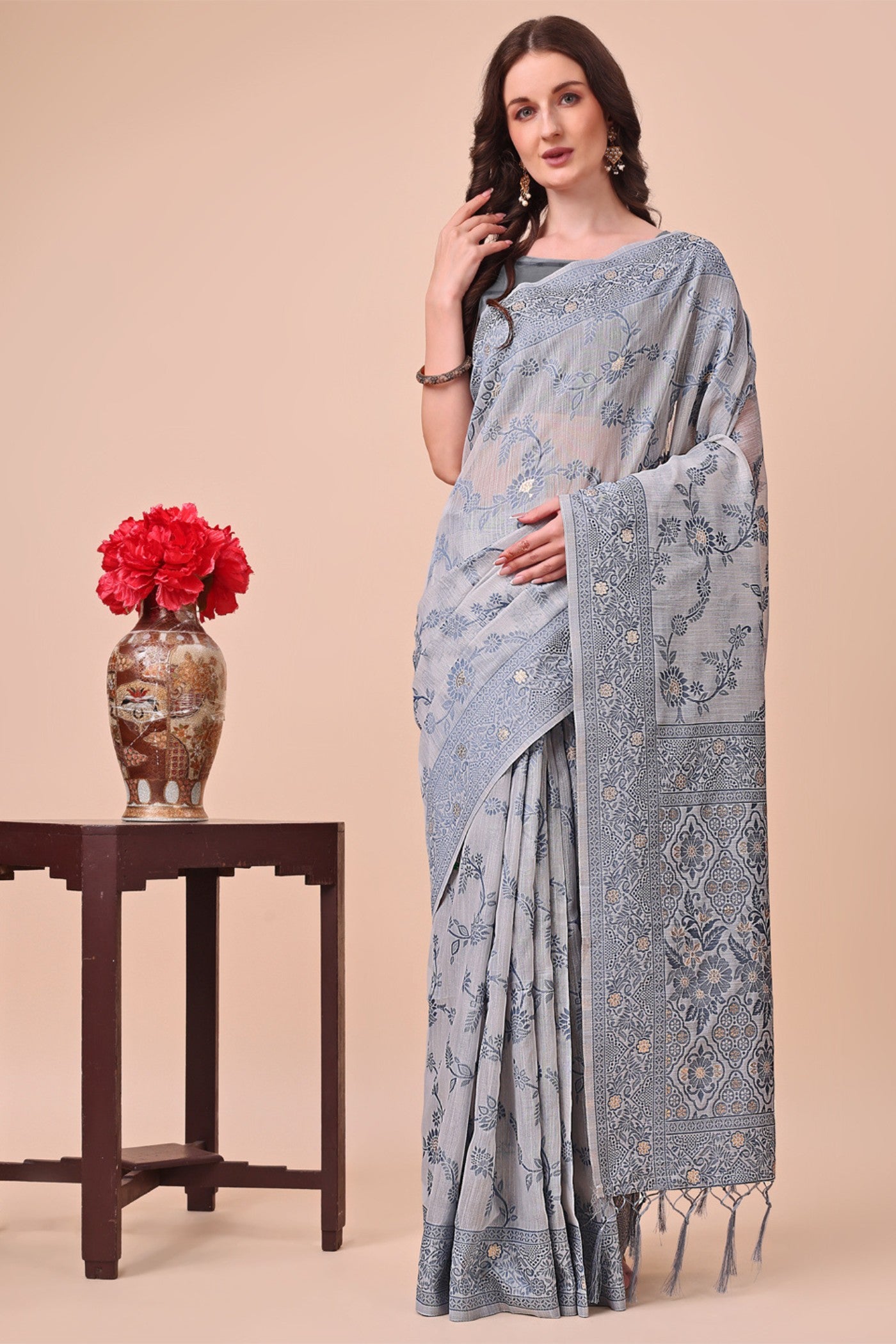 Buy MySilkLove Iron Grey Woven Cotton Saree Online