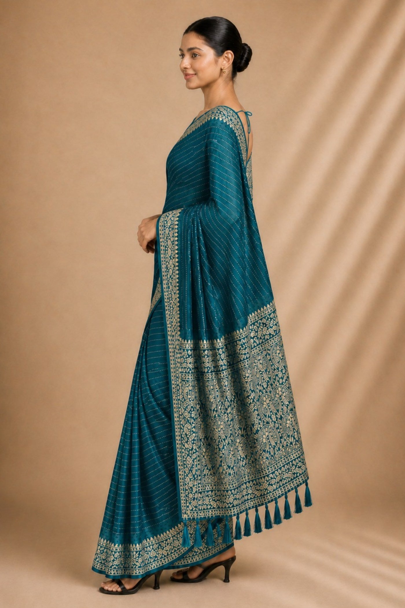 Buy MySilkLove Ocean Blue Woven Chiffon Saree Online