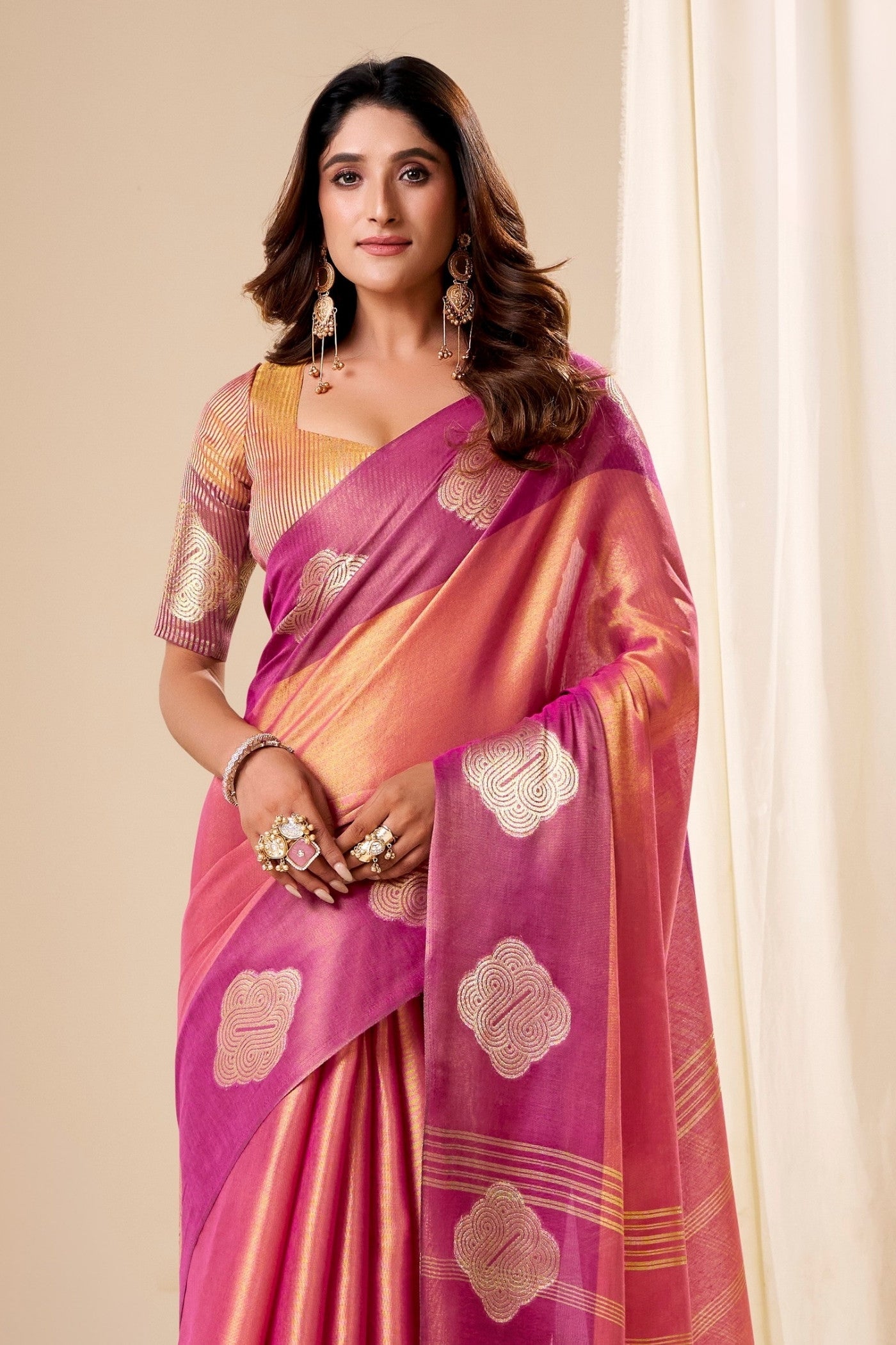 Buy MySilkLove Bubblegum Pink Handloom Tissue Saree Online