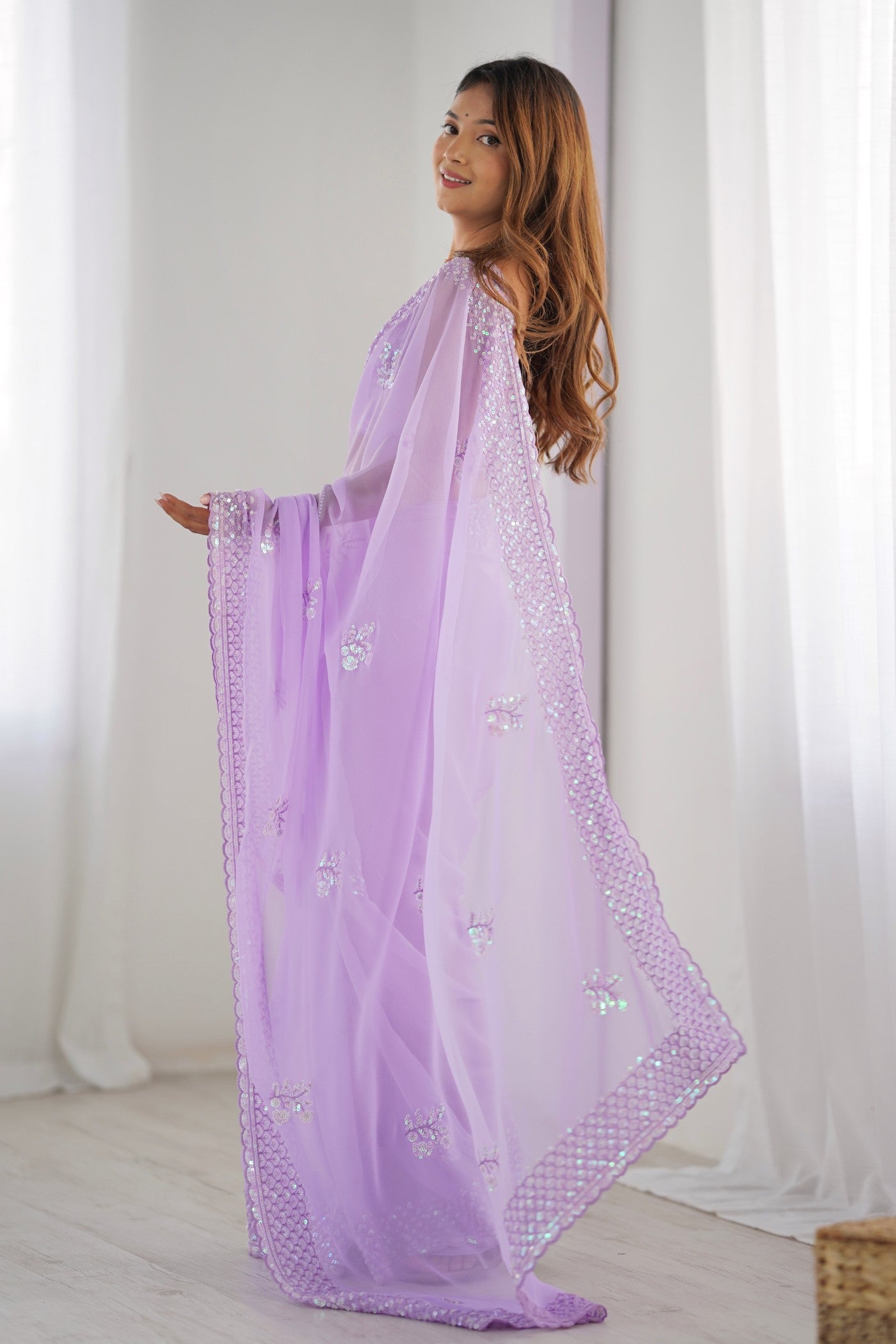 Buy MySilkLove Bloom Lavender Georgette Partywear Saree Online
