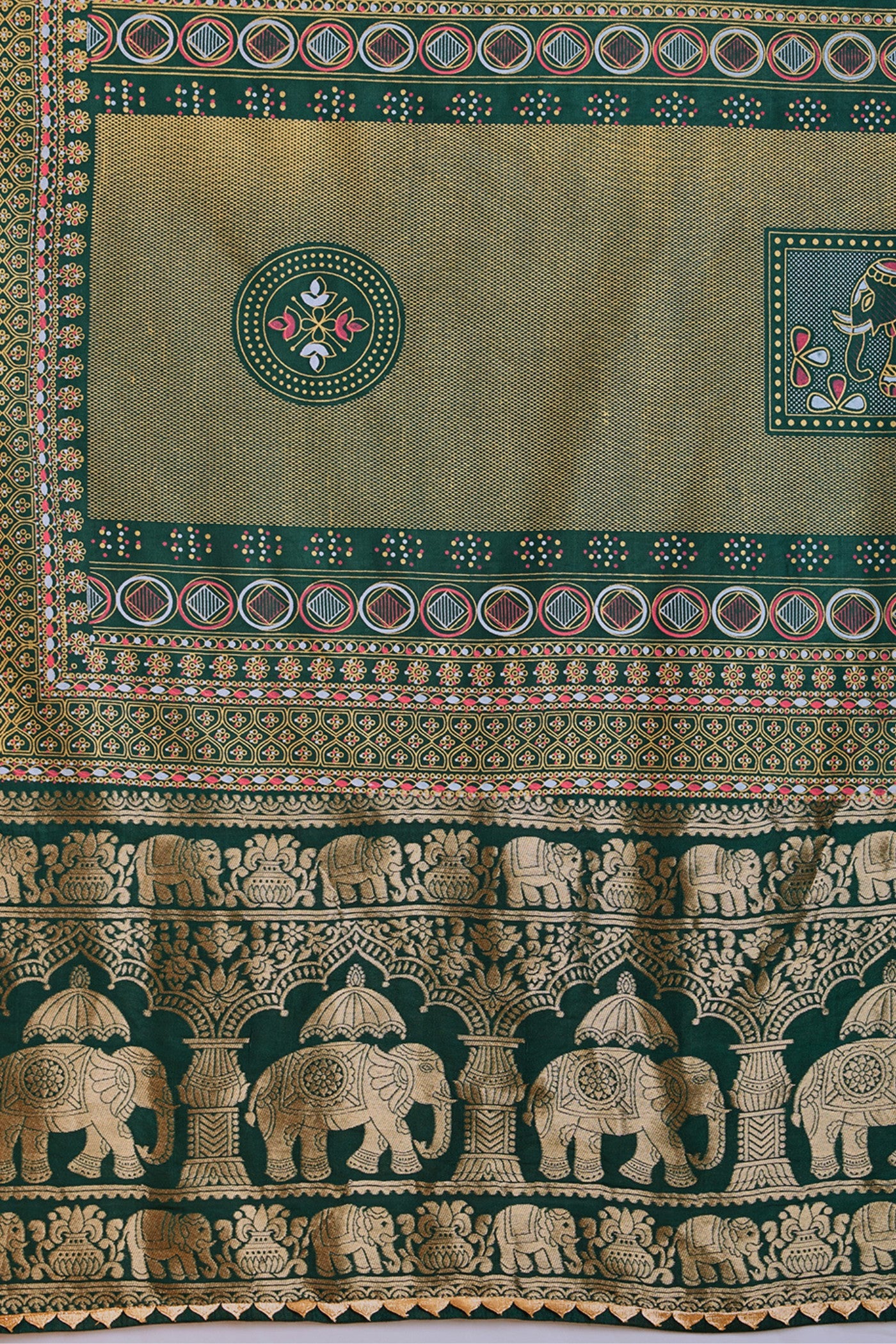 Buy MySilkLove Forest Green Printed Cotton Saree Online