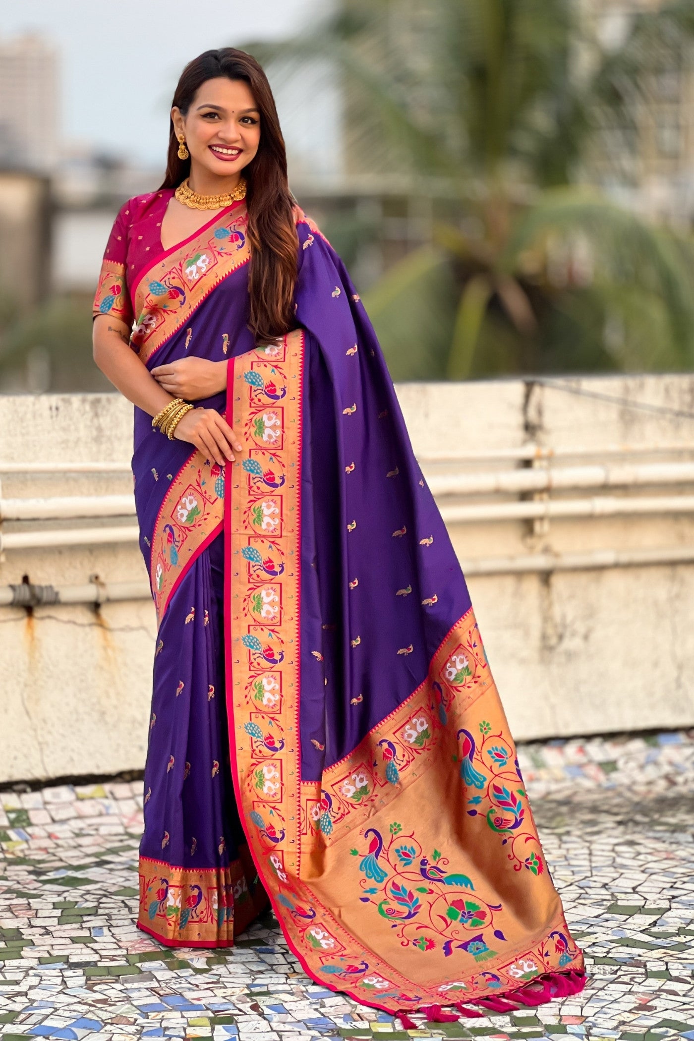 Buy MySilkLove Grape Purple Zari Woven Paithani Saree Online