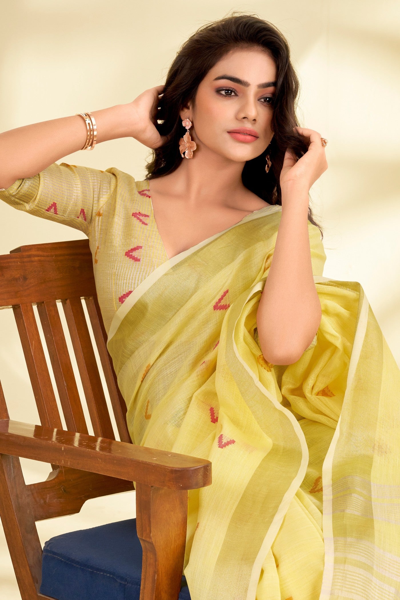 Buy MySilkLove Daffodil Yellow Woven Linen Saree Online