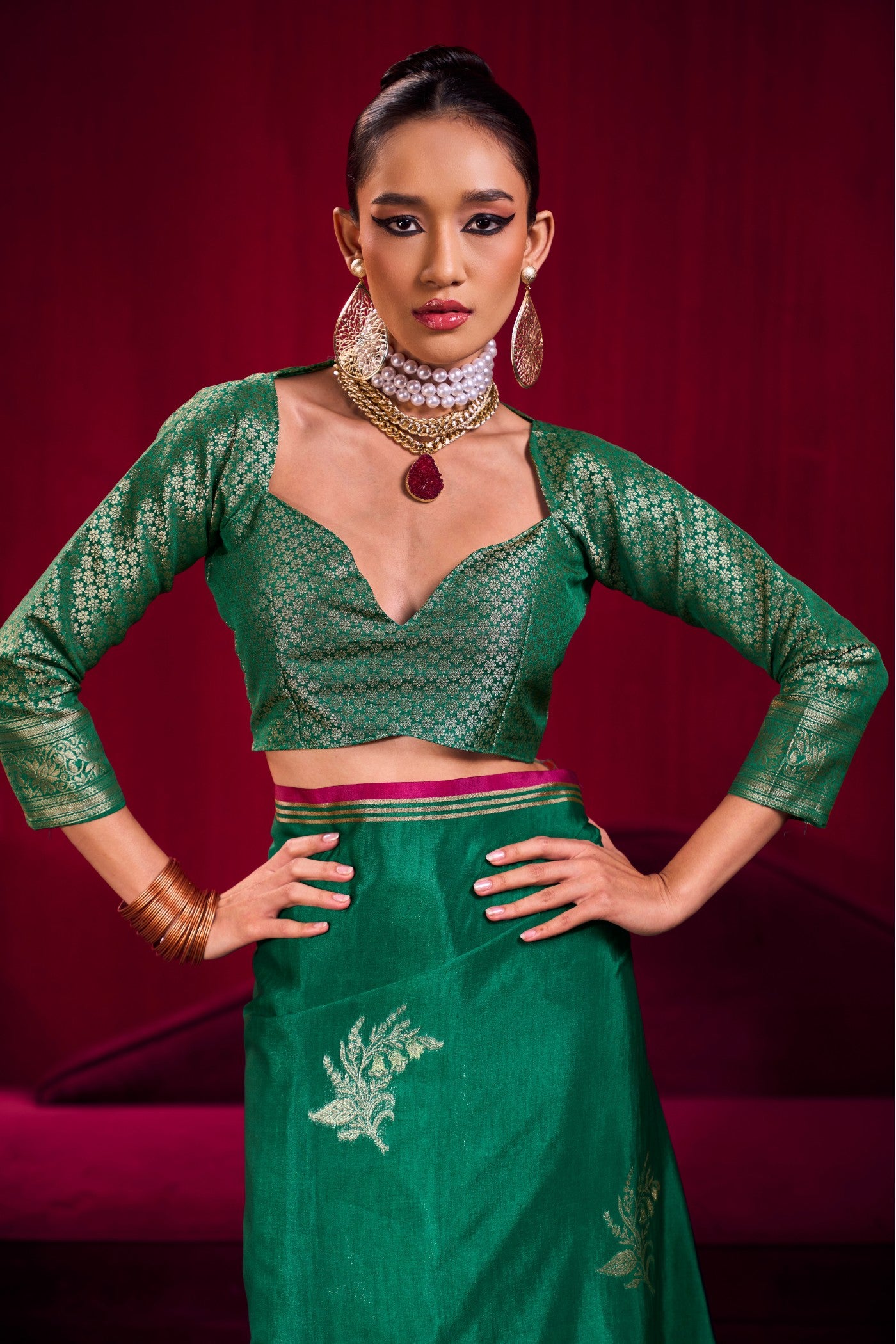 Buy MySilkLove Forest Green Handloom Satin Soft Silk Saree Online