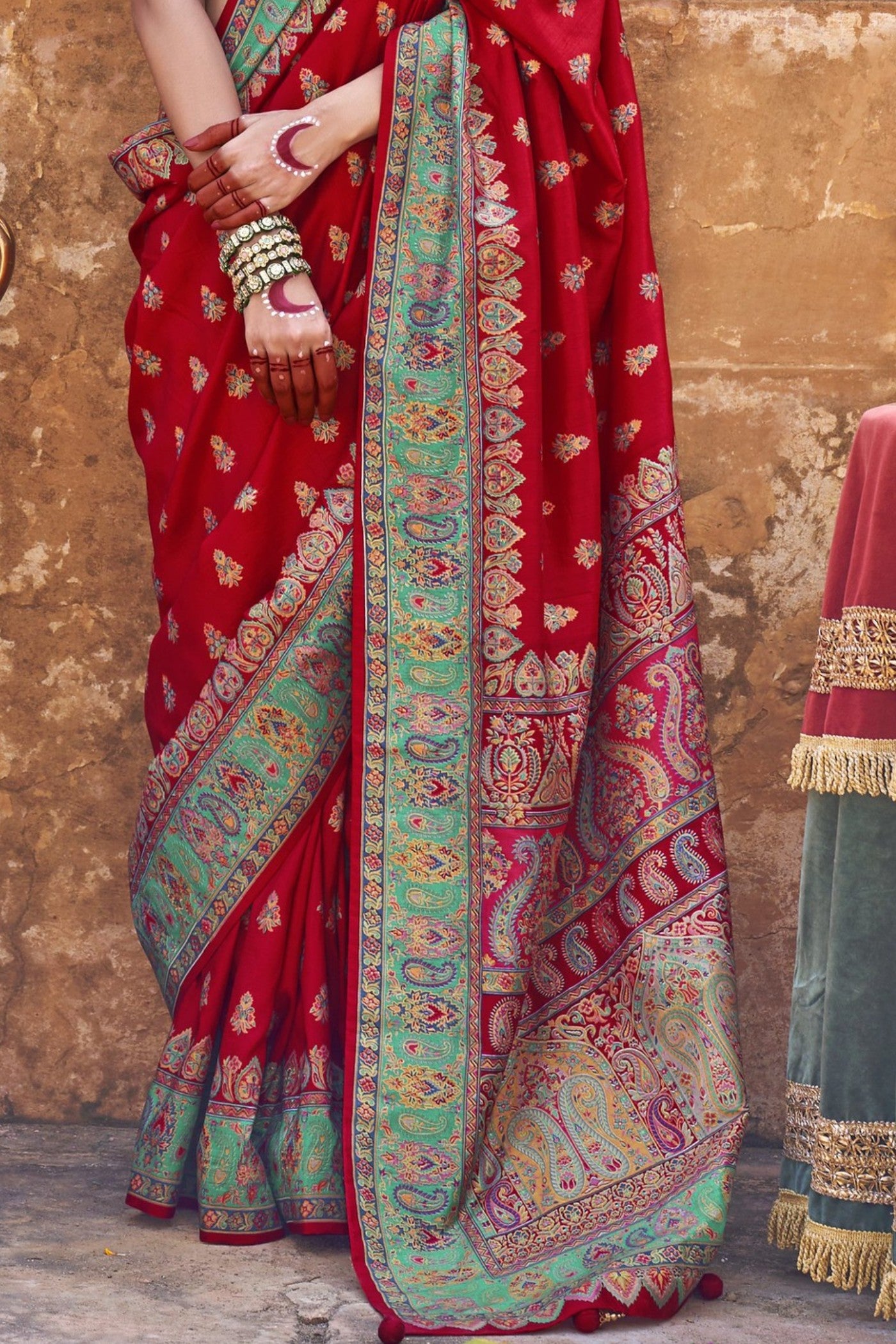 Buy MySilkLove Poppies Red Banarasi Jamawar Saree Online