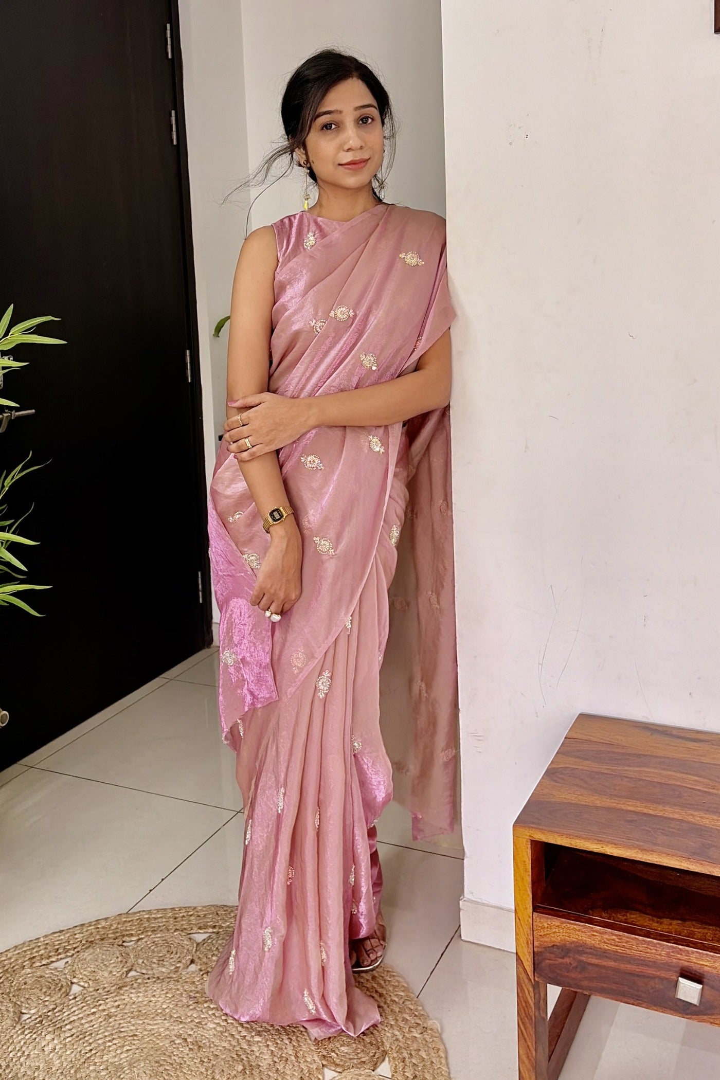 Buy MySilkLove Rose Pink Embroidered Partywear Saree Online