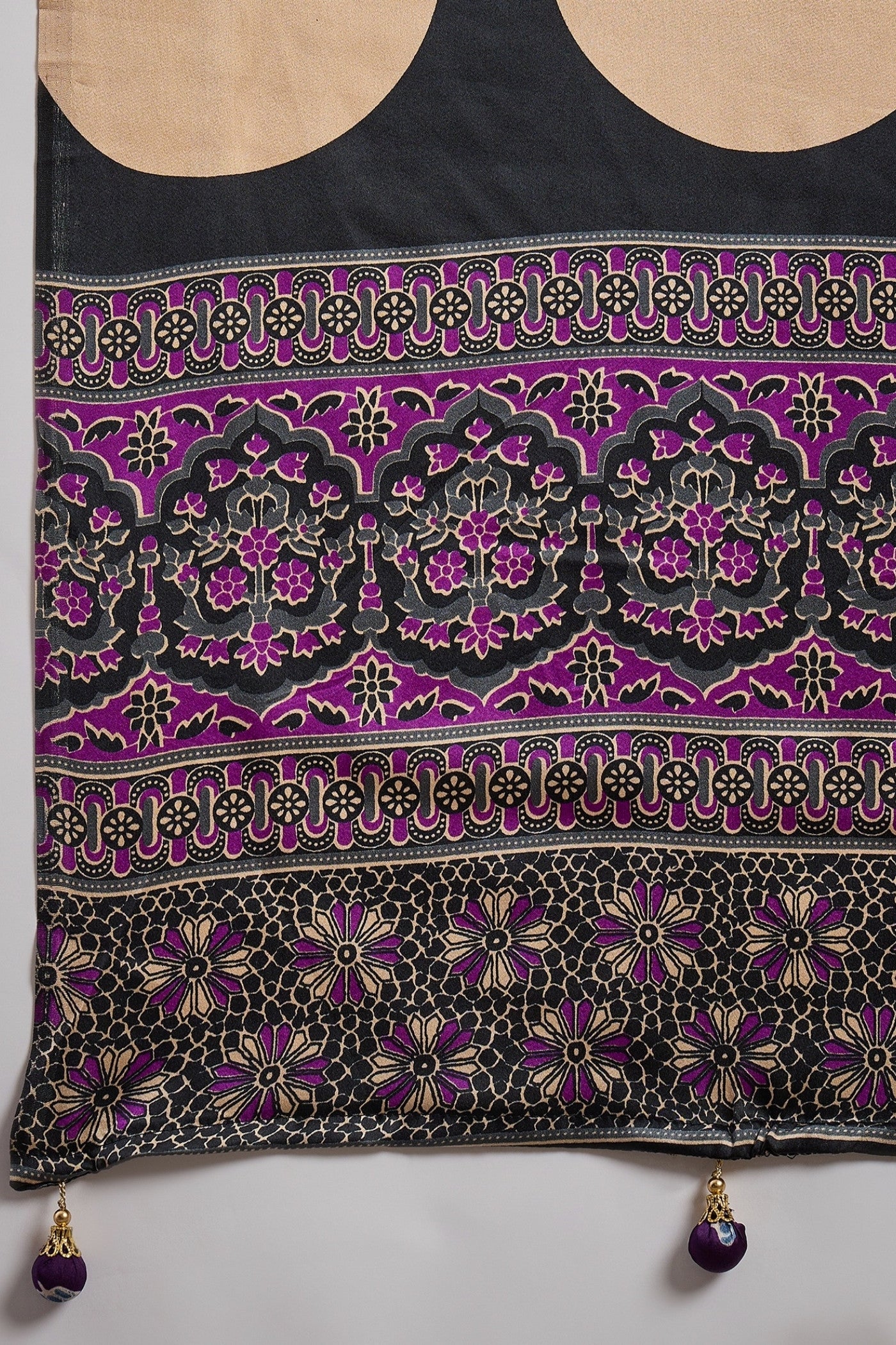 Buy MySilkLove Plum Purple Stripe Ajrakh Printed Satin Gaji Silk Saree Online