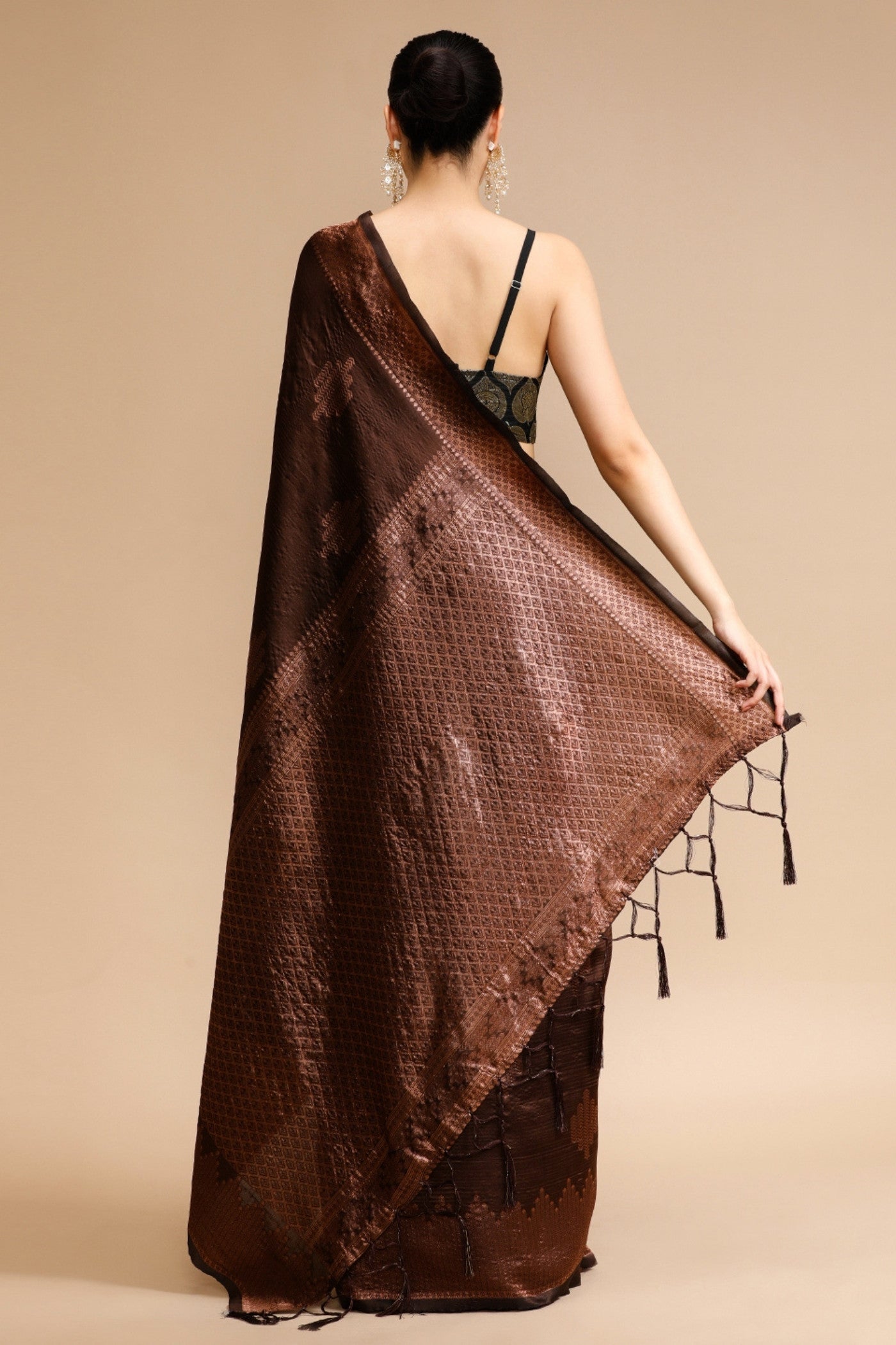 Buy MySilkLove Ginger Brown Woven Jacquard Lichi Silk Saree Online