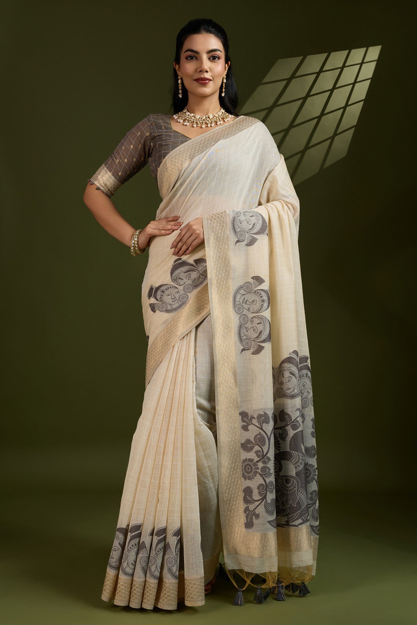 Buy MySilkLove Navajo White Muga Cotton Saree Online