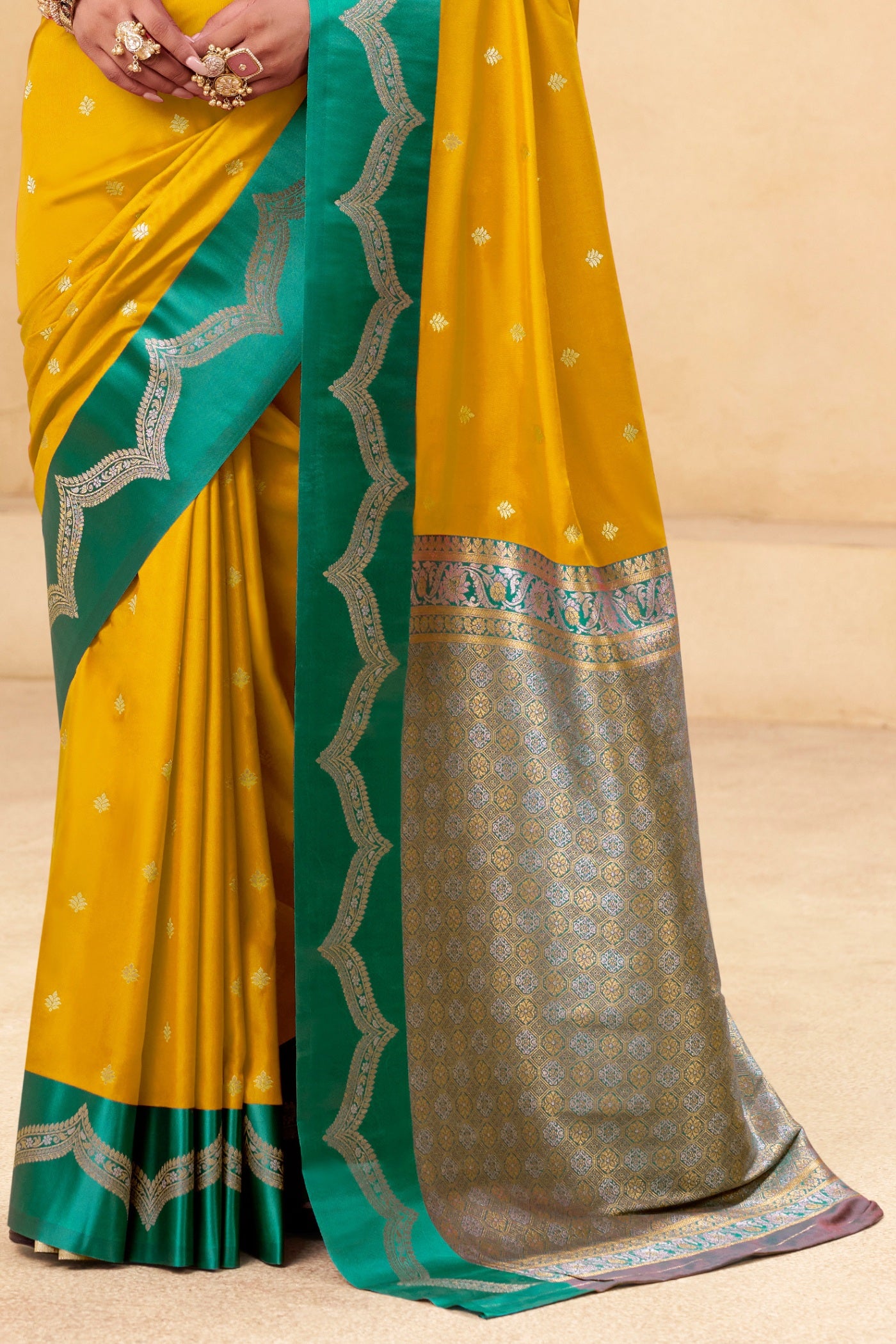 Buy MySilkLove Sun Yellow Woven Banarasi Satin Soft Silk Saree Online