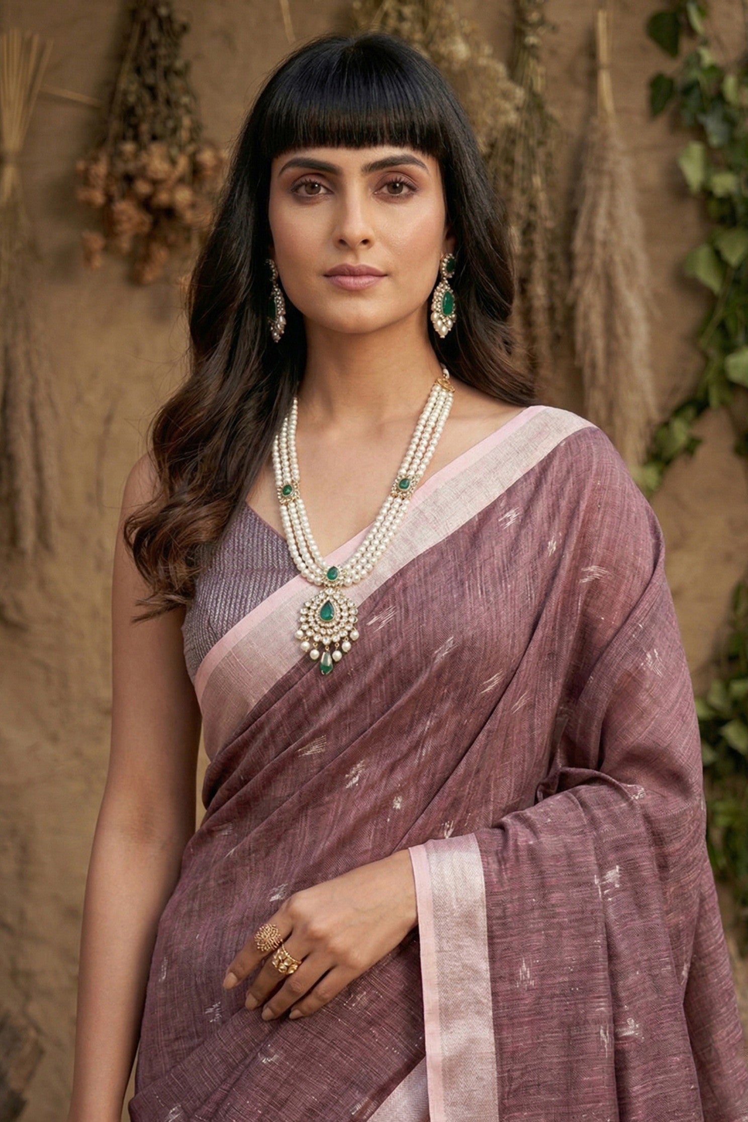 MySilkLove Mauve Purple Woven Linen Cotton Saree