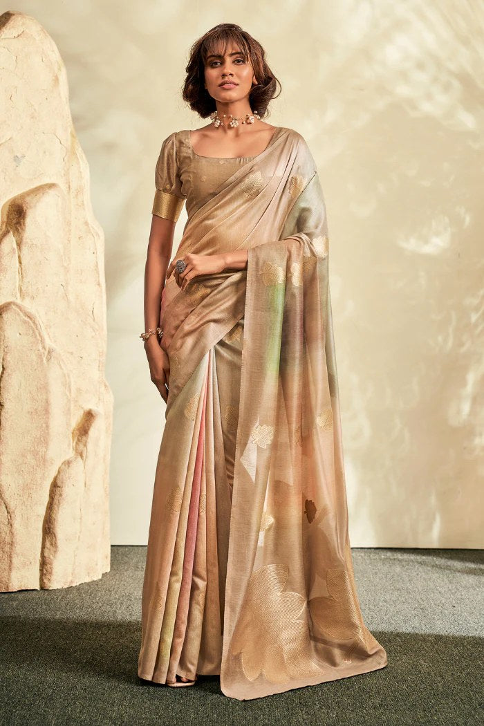 Buy MySilkLove Twine Golden Banarasi Handloom Silk Saree Online