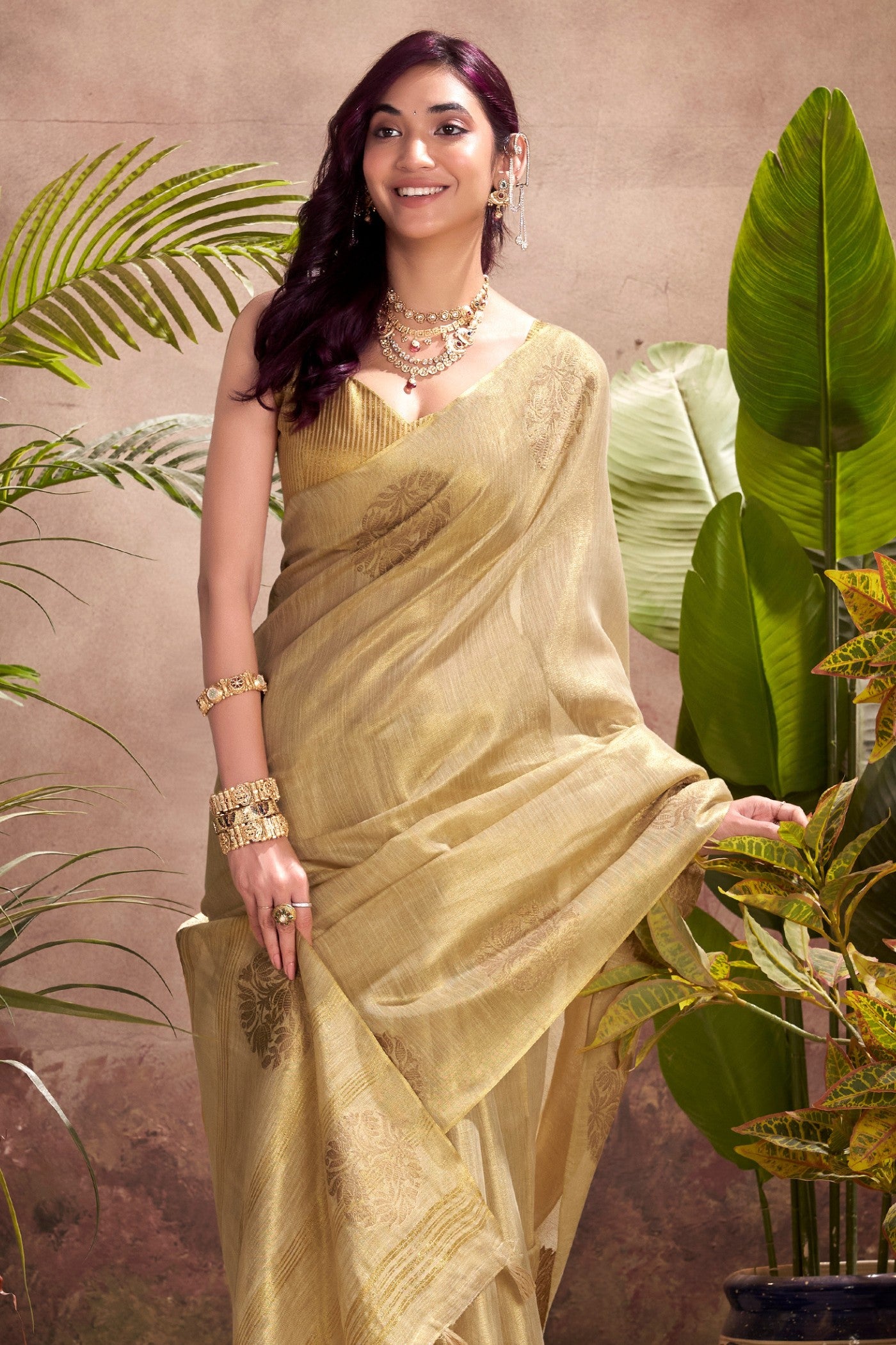 Buy MySilkLove Windstor Cream Woven Tissue Saree Online