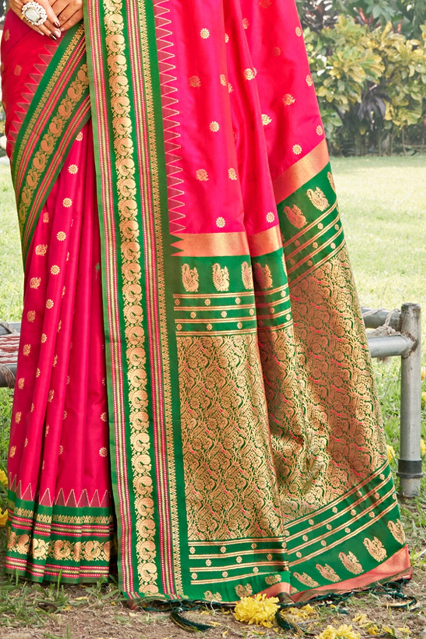 Buy MySilkLove Amaranth Pink Banarasi Woven Soft Silk Saree Online