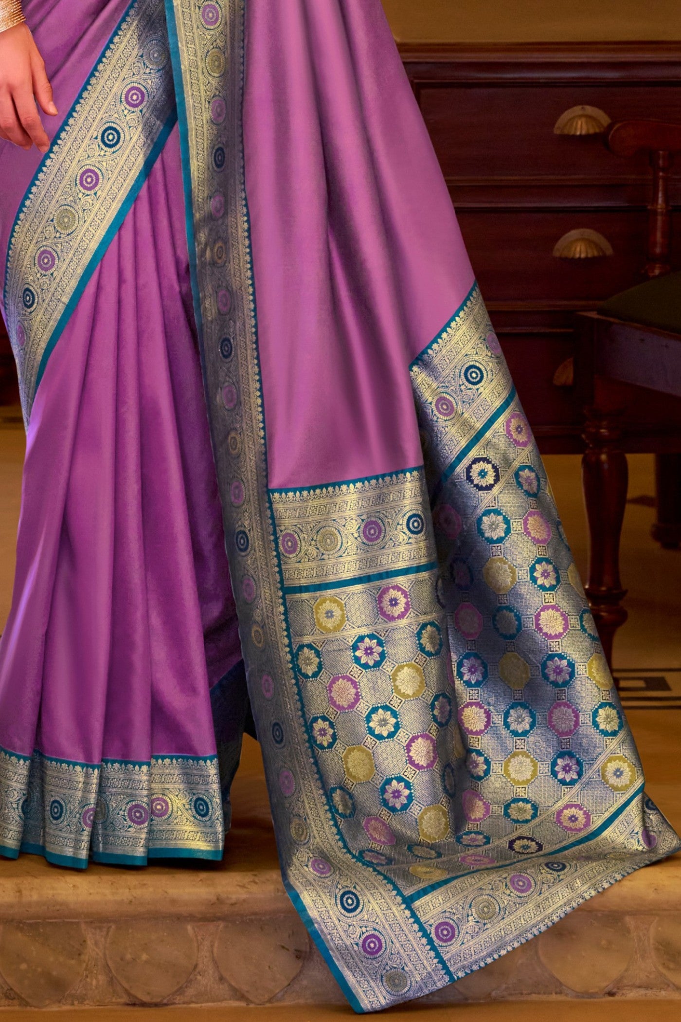 Buy MySilkLove Dark Violet Purple Woven Banarasi Soft Silk Saree Online